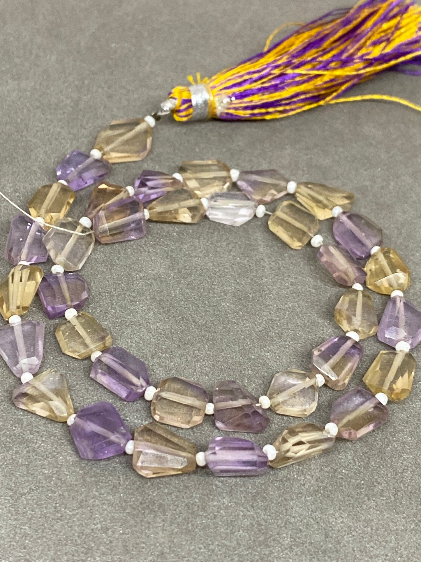 Natural ametrine faceted geometric nuggets strand 14 inches pcs 35 wt 68 carats size 8mm-11x7mm Faceted ametrine nuggets tumble briolette