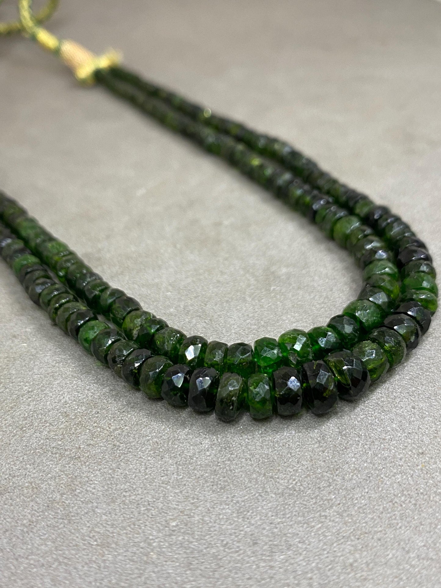 Rare chrome diopside faceted beads rare necklace weight 165 cts size 4mm-7.5mm  length 12.5 and 13.5 inches