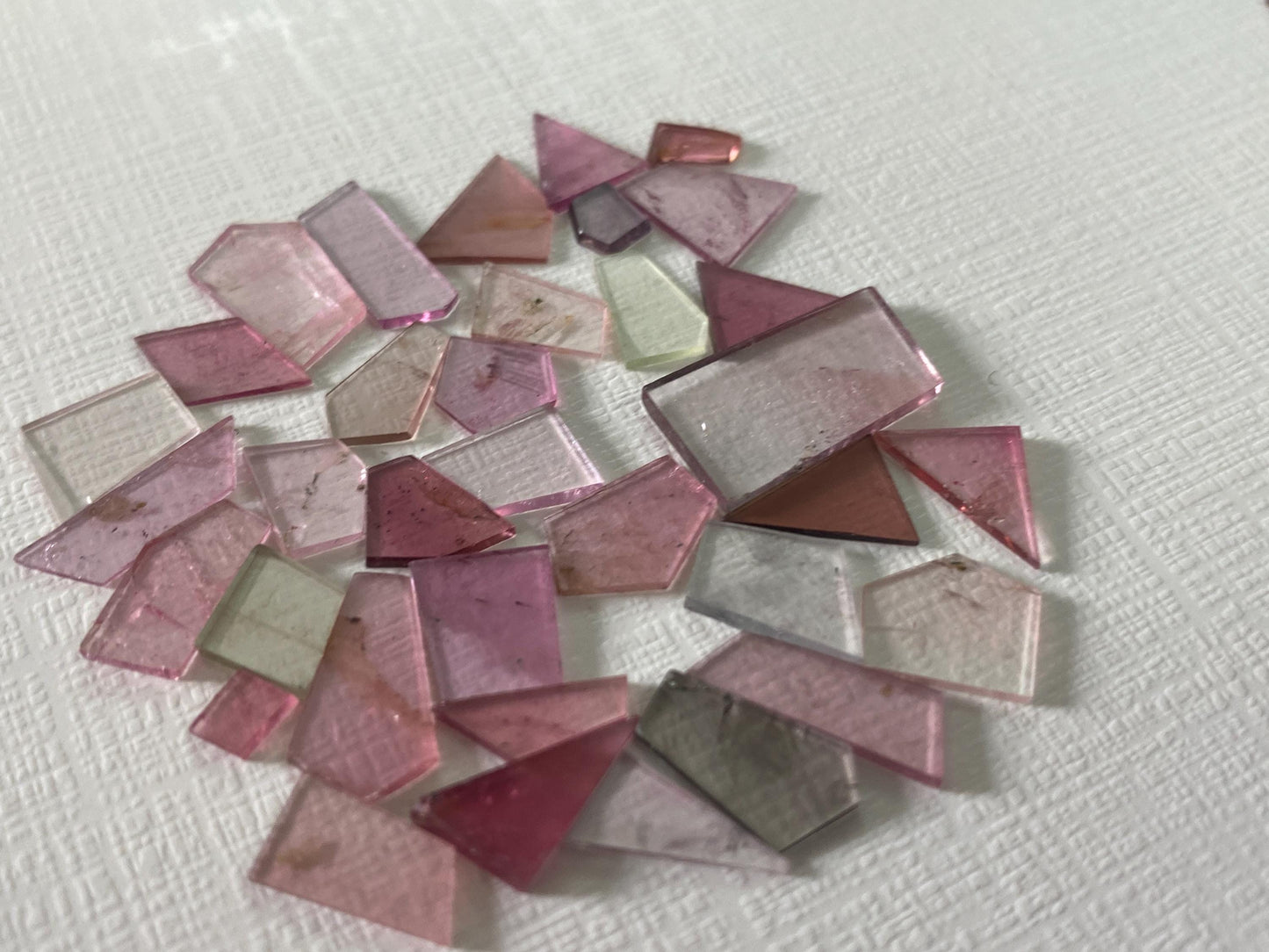 Alluring pink tourmaline geometric smooth flats lot fine quality wt 26 carats size 4x3-17x9mm pcs 35 natural tourmaline