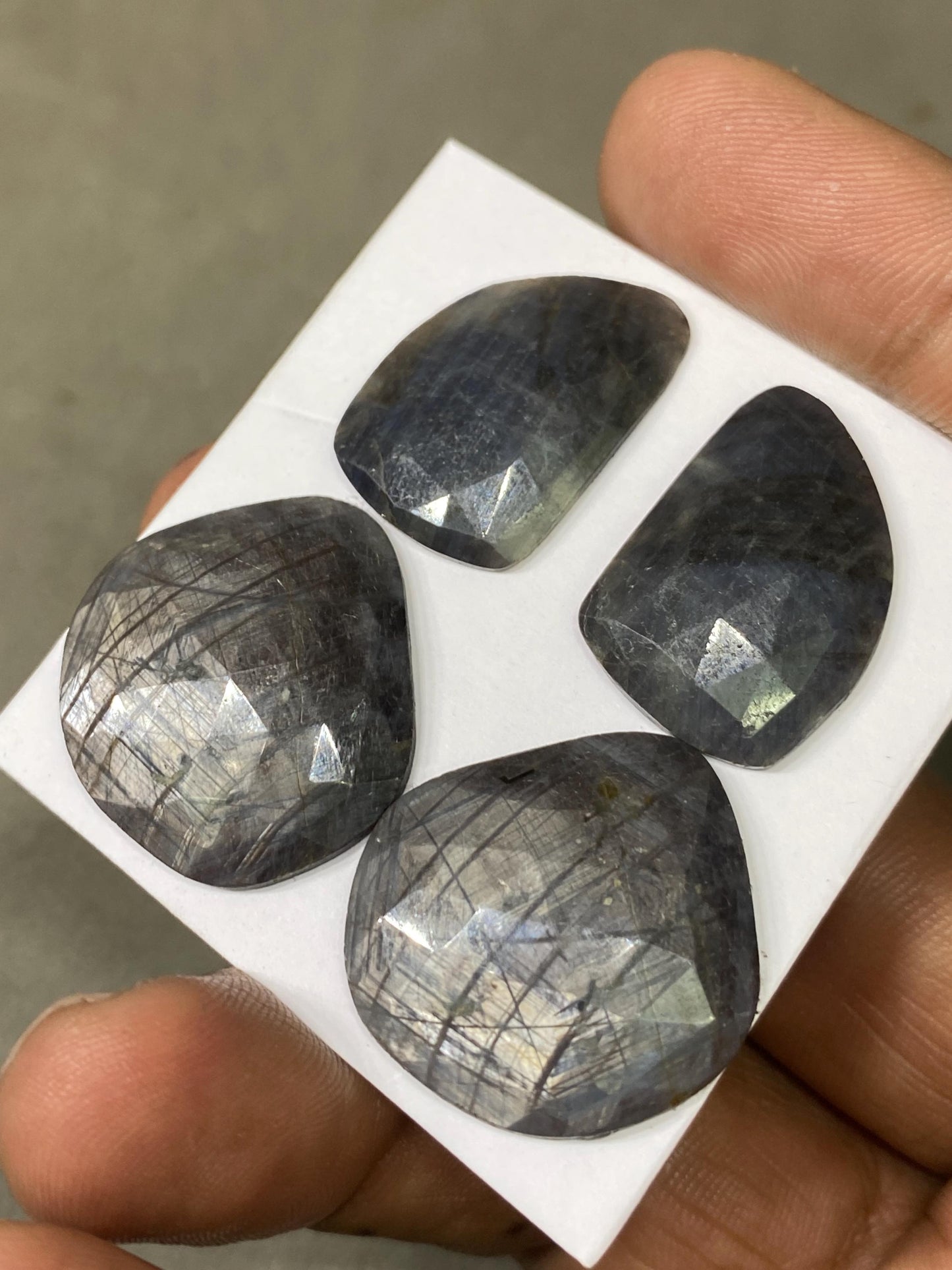 Stunning  rare fancy shape huge sheen silver brown sapphire matched pair pcs 4 wt 85 cts size 23x16-25x14mm   sheen sapphire rosecut pair