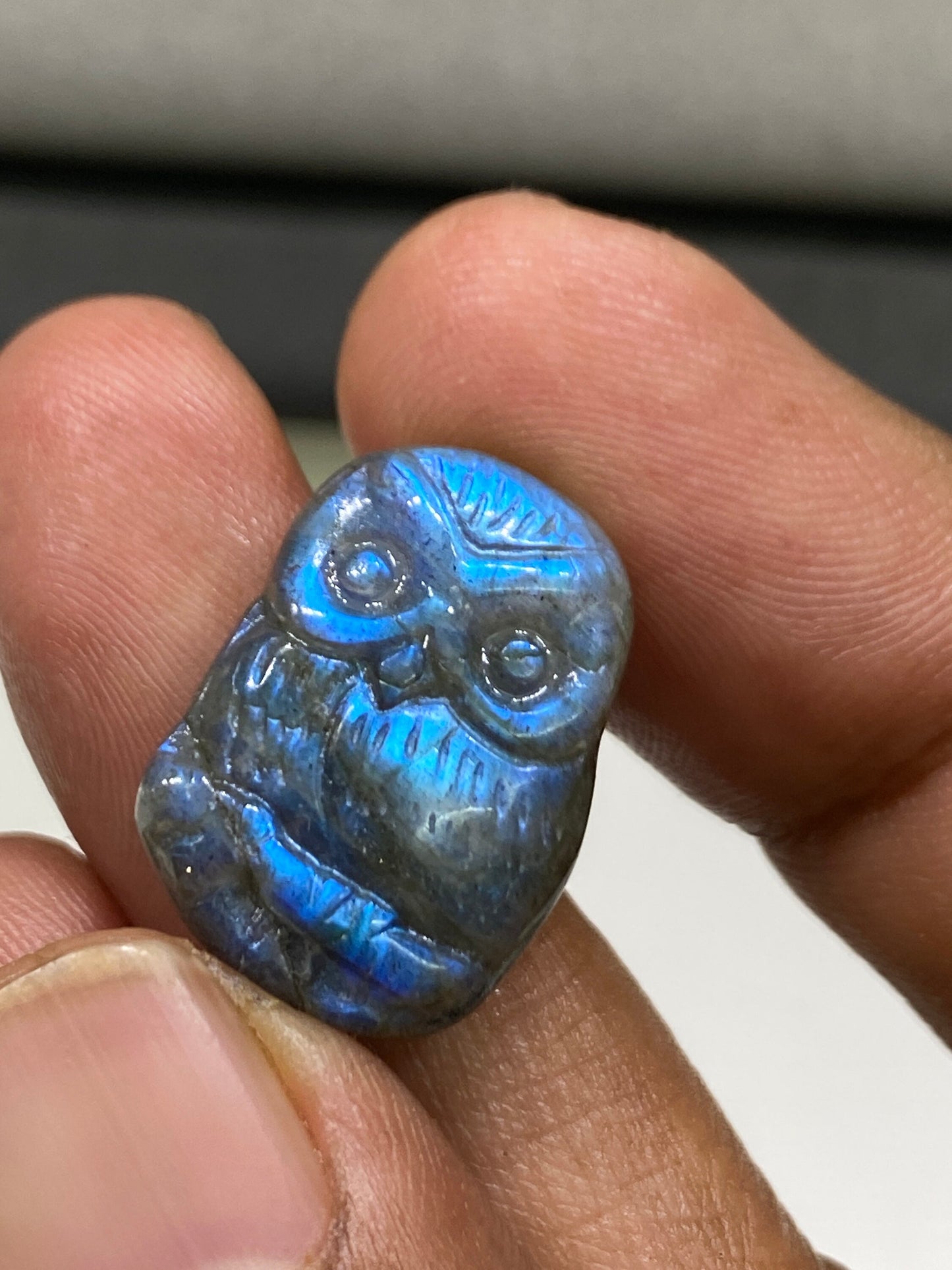 Cute Rare Natural AAA Blue fire labradorite owl carving  for pendant wt 22  cts size 21x16mm labradorite owl carving halloween gift