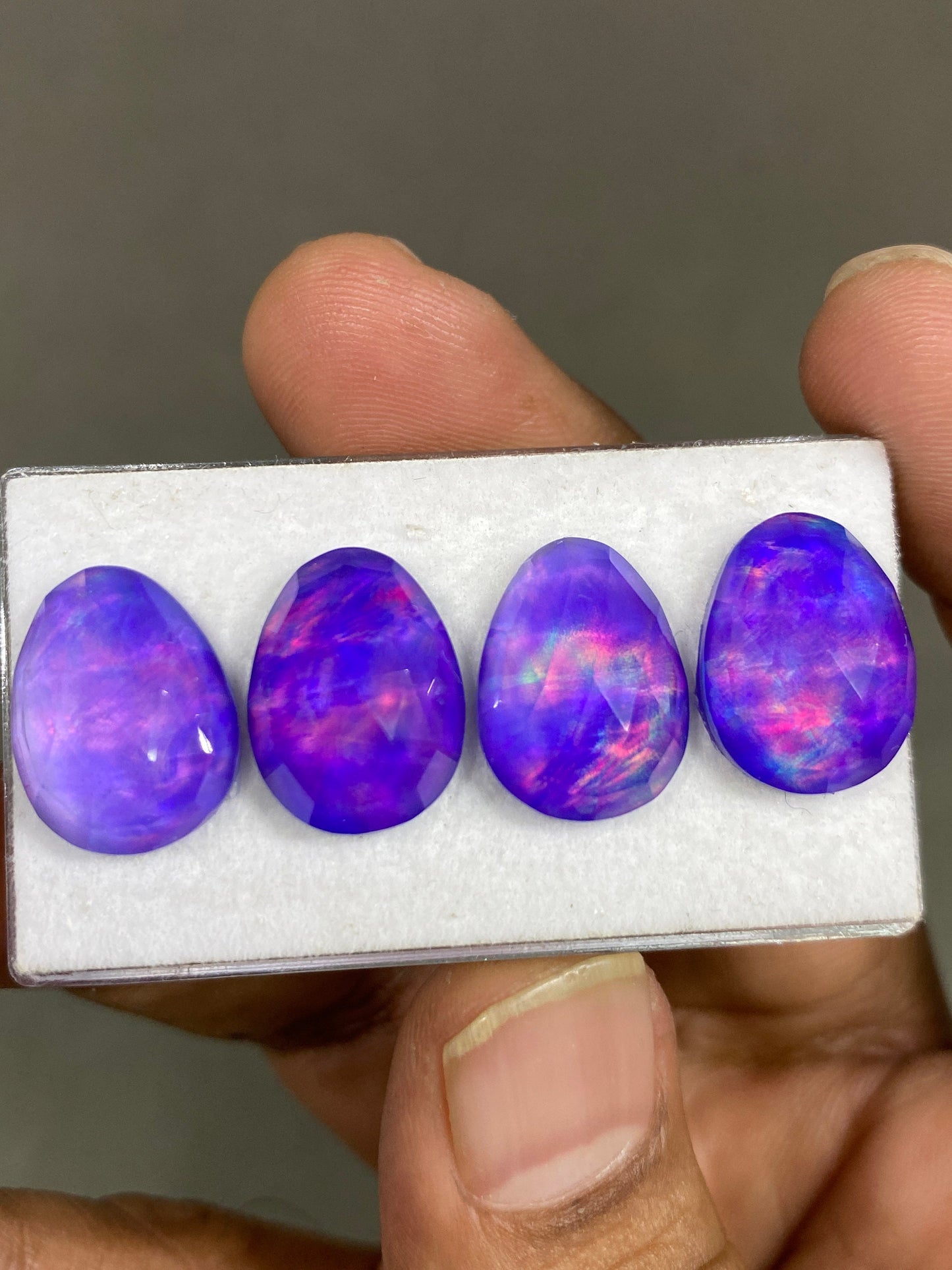 Wow Purple fire aurora opal n crystal doublet freeform rosecut pcs 4 wt  carats size 16x12mm ring pendant earring auroral opal rosecut