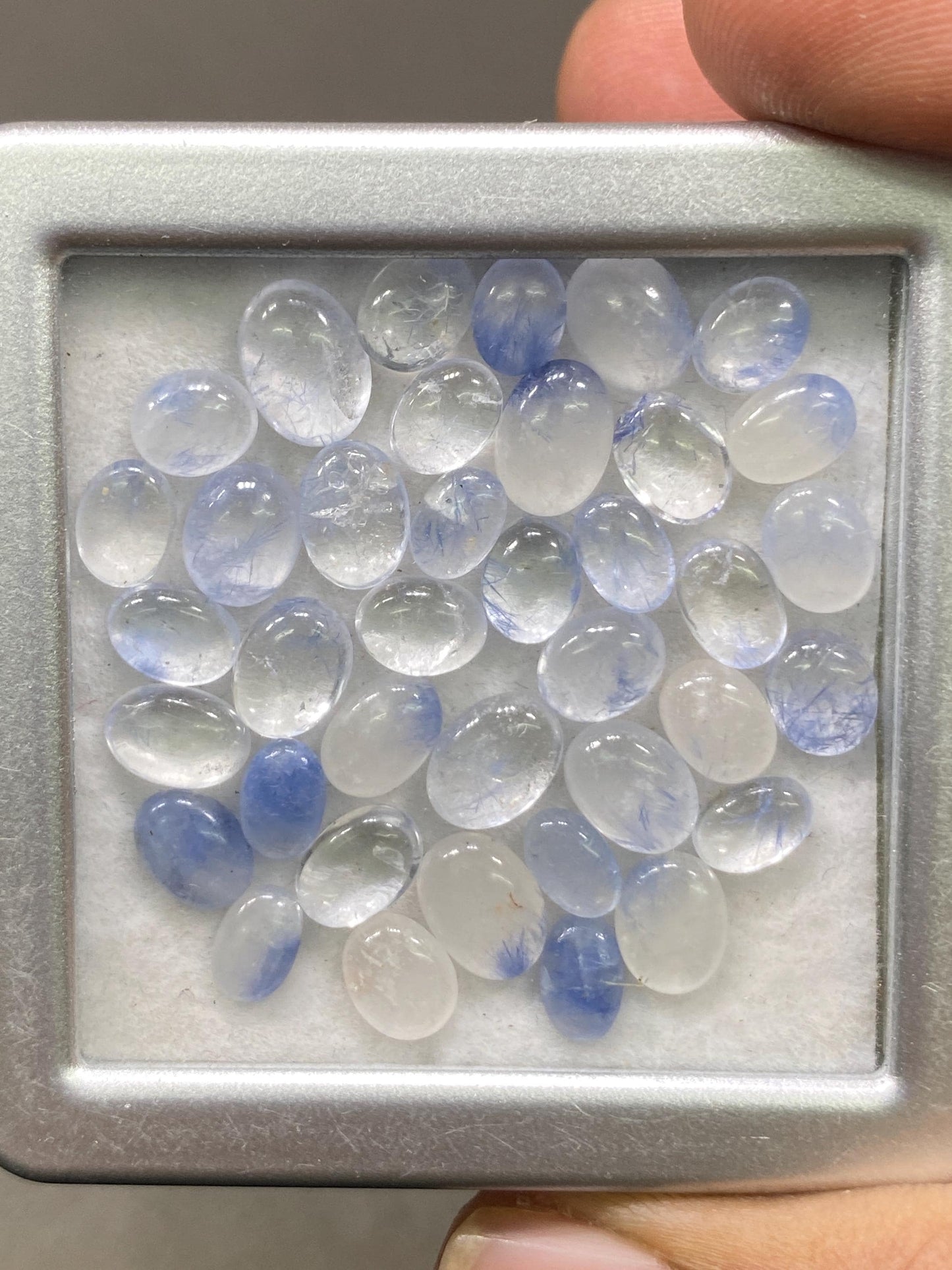 Fabulous rare Dumortierite in quartz oval pear cabochons pcs 38 Wt 36 cts  6x4mm-8.8x6mm Brazilian mines dumortierite cabochons