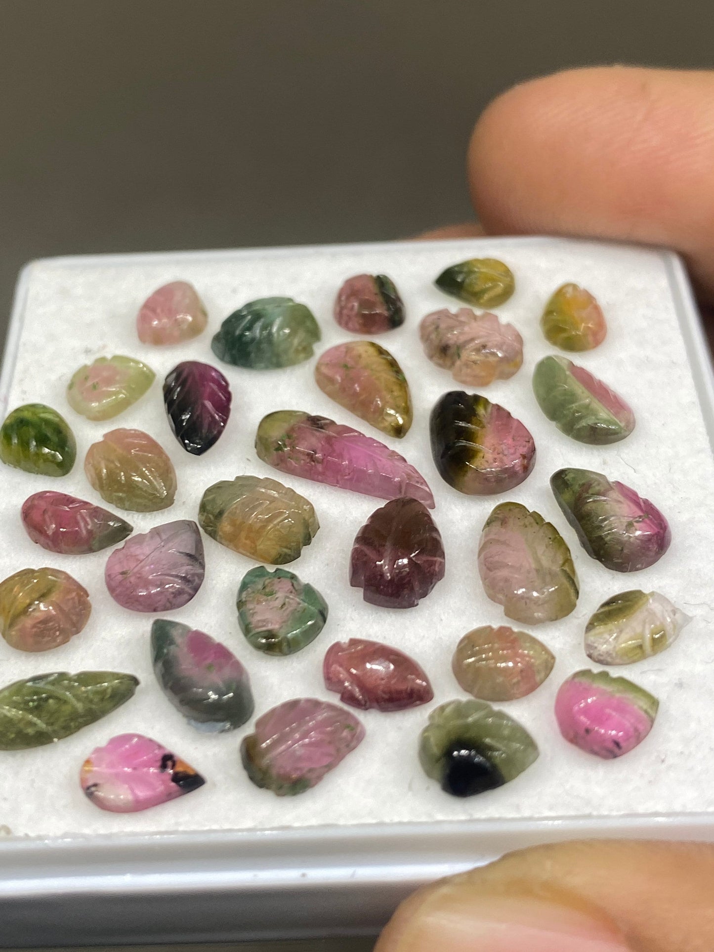 Stunning Watermelon tourmaline leaves carving Bicolor bio multi tourmaline carvings wt 22 carats pcs 31 size 5x4mm-13x4mm tourmaline leaves