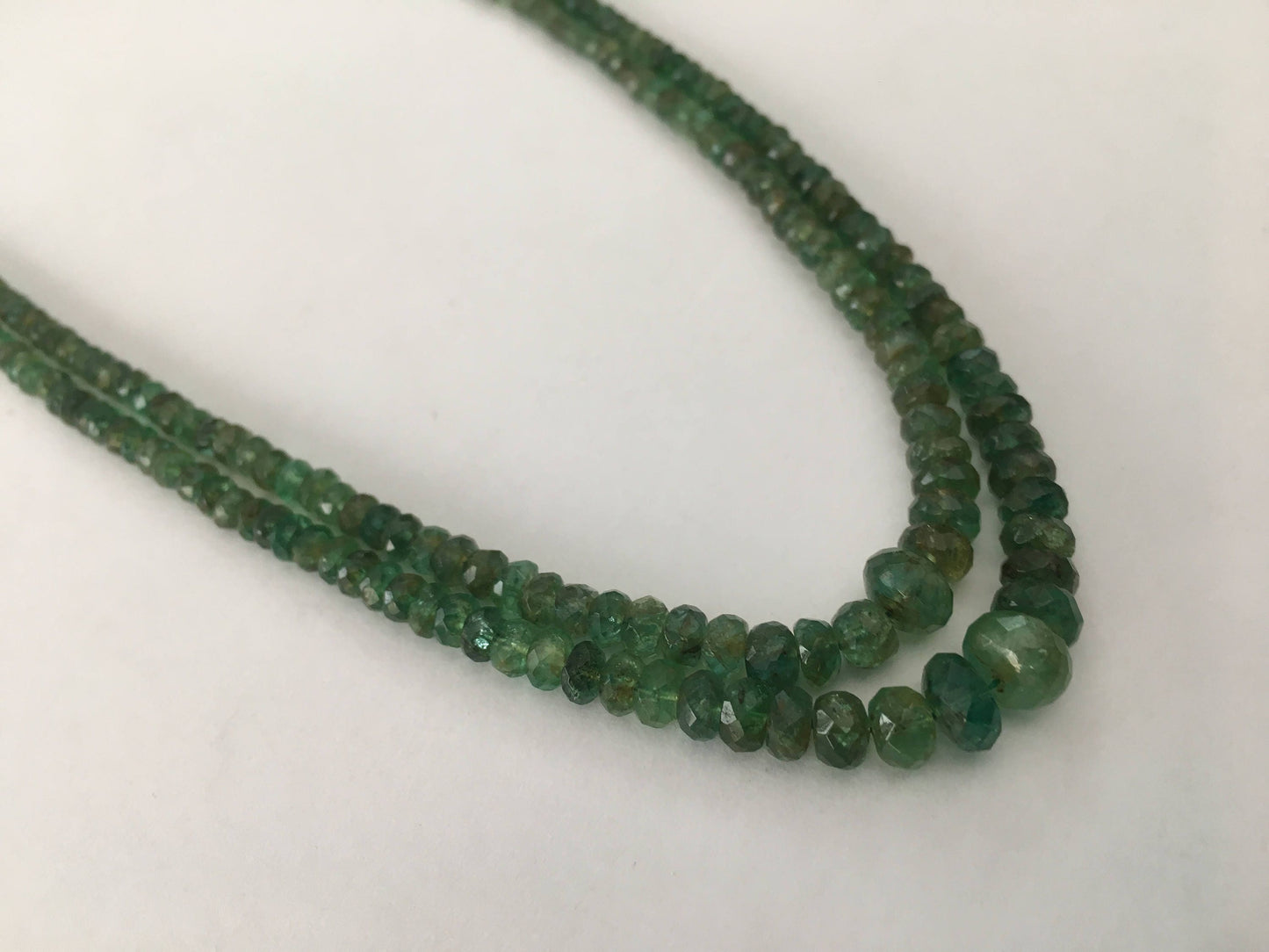 Emerald faceted beads rare necklace 2.2 mm to 7mm faceted emerald beads necklace weight 73.10 cts length 13.5 and 14 inches