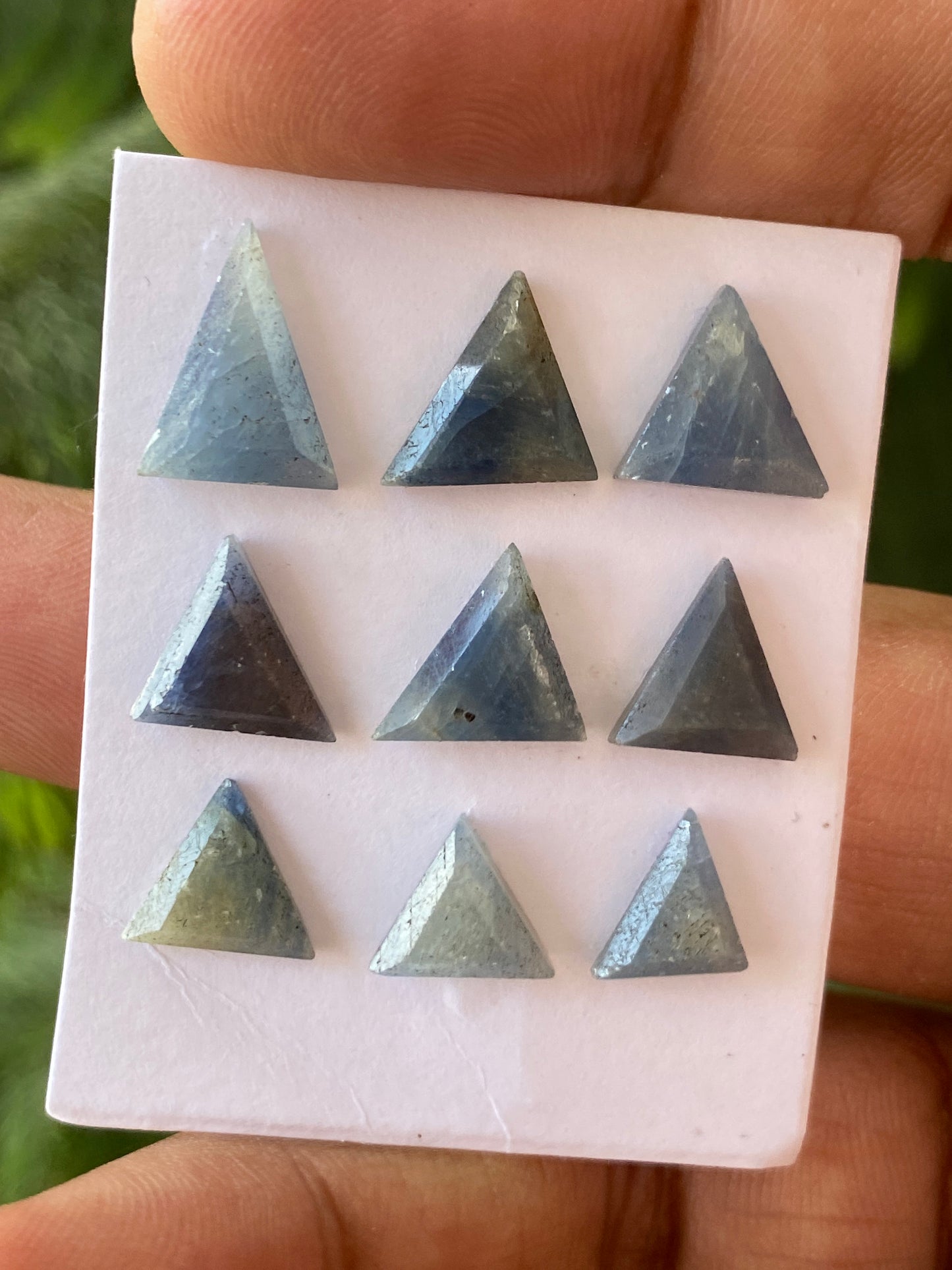 Natural rare  blue sapphire  Triangles geometric design stepcut flats weight 26 carats pcs 9 size 9.8x7.2mm-13x10mm blue sapphire triangles