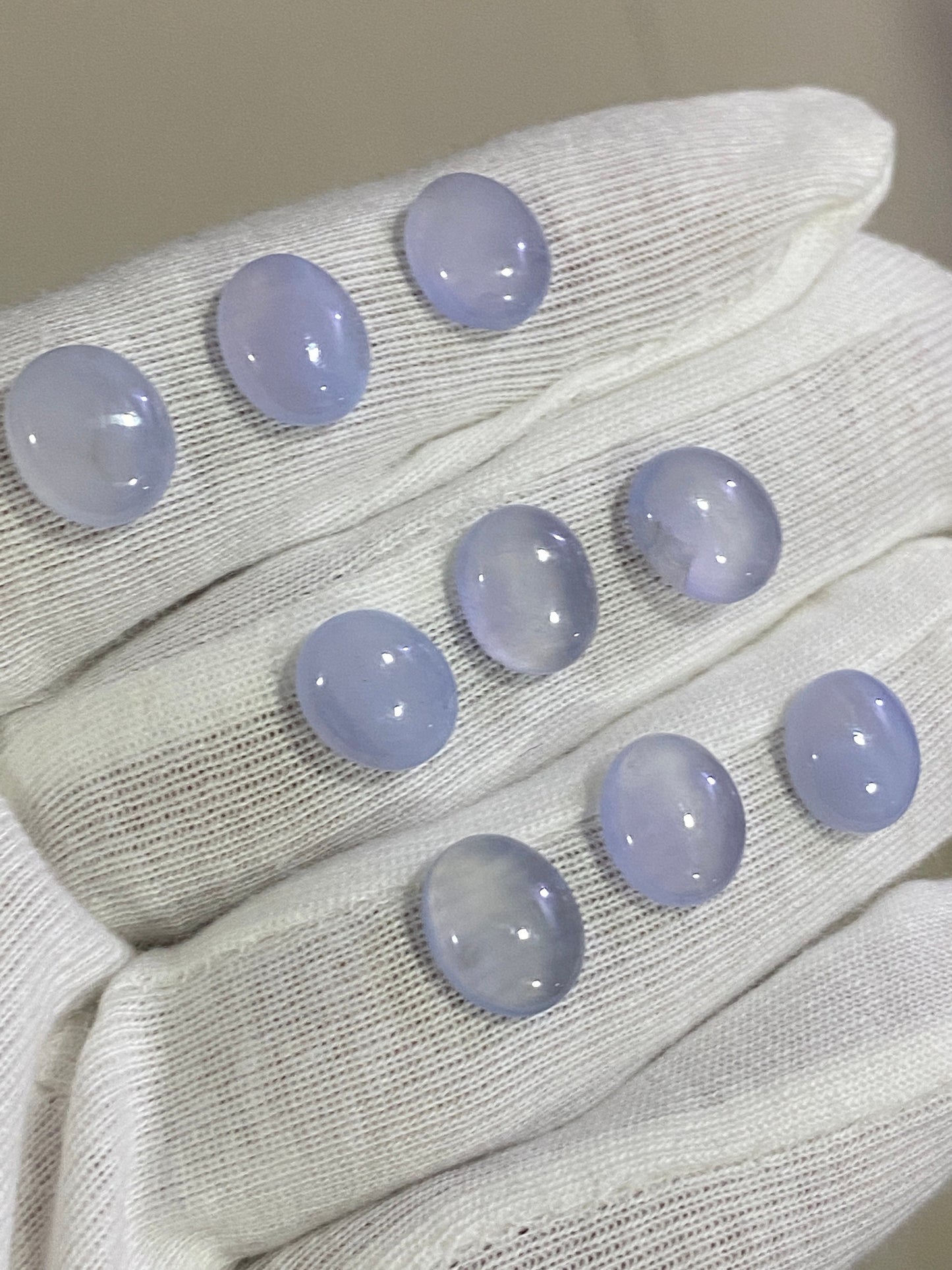 Purple lavender chalcedony cabochons ovalish pcs 9 weight 33 carats size 11x9-12x10mm chalcedony smooth cabochons ot