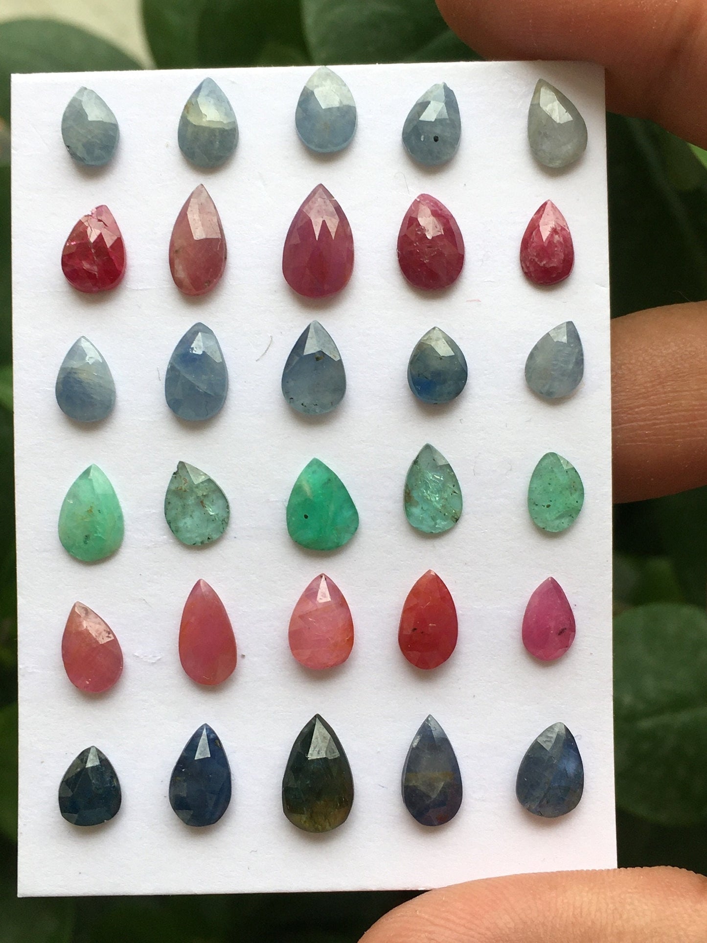 Fascinating rare natural ruby sapphire emerald rosecut lot wt 33.20 carats pcs 30 size rosecut ruby emerald sapphire pear shape