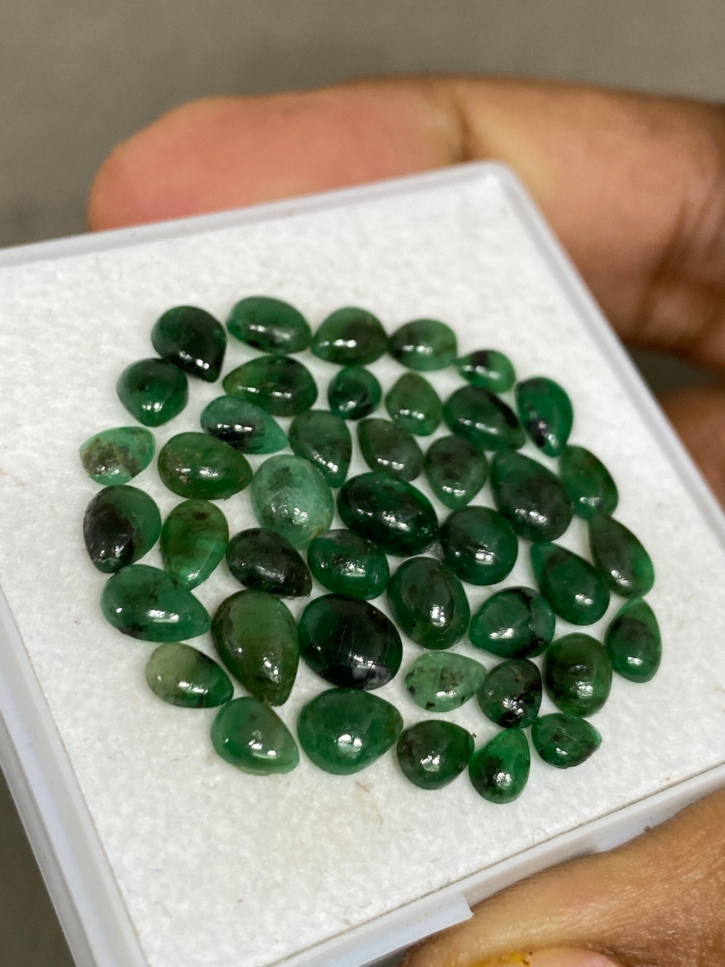 Attractive rare Emerald cabochons mixed shapes emerald oval round pear weight 18.65 cts size 5.5mm-7x5mm  pcs 43 Emerald cabochon