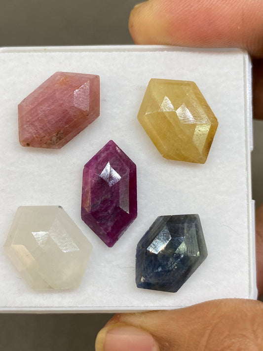 Fascinating very Rare huge multi sapphire hexagon step cuts big size 18x12mm-19x10mm wt 49 carats pcs 5 sapphire stepcut hexagon flatbacks