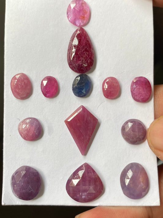 Enchanting very rare natural ruby pink sapphire rosecut lot  mix shapes pcs 13 wt cts size 8x6.2mm-17x10mm unheated untreated ruby rosecut