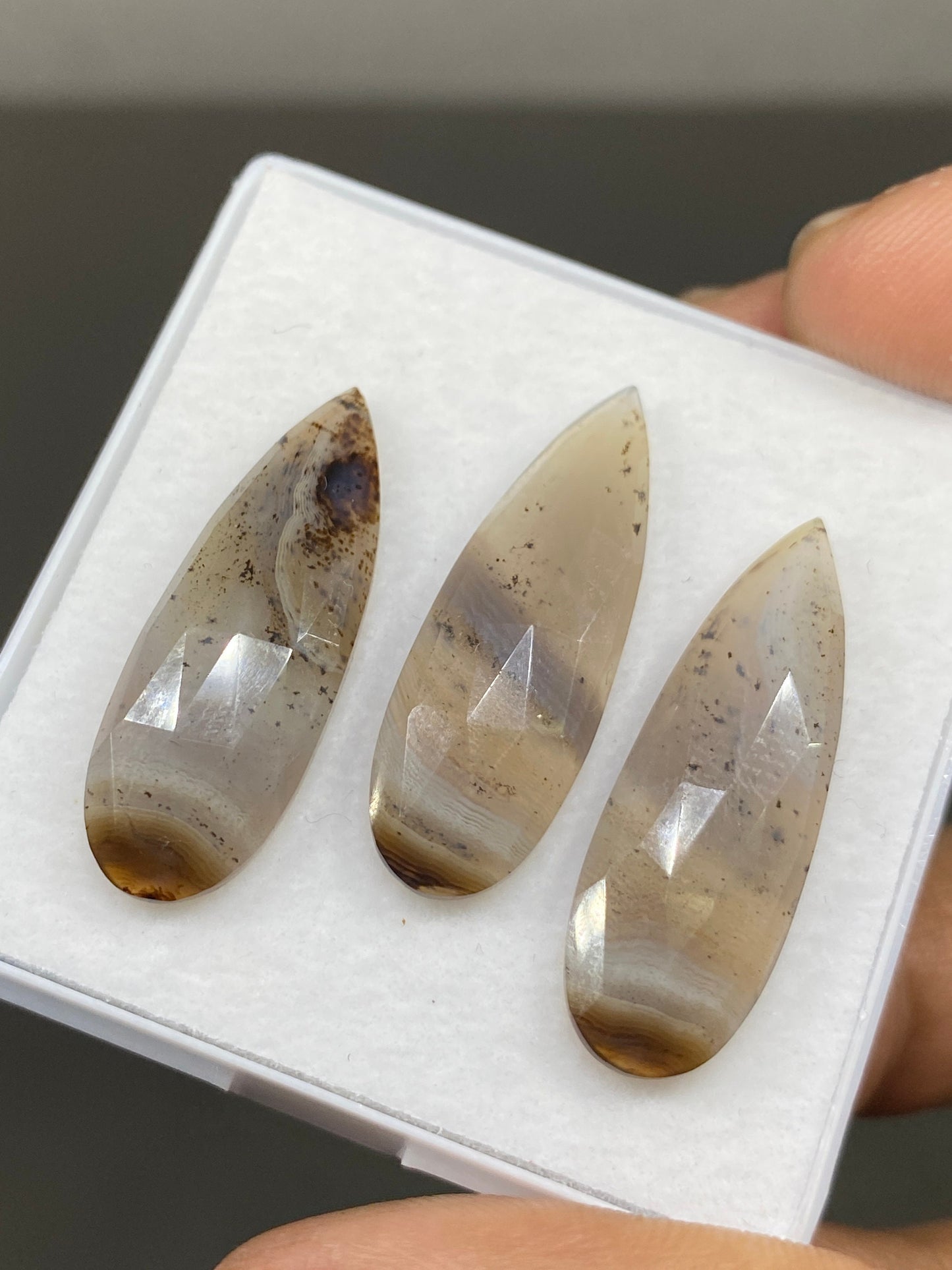 Vivacious rare Montana agate pear shape large size rosecut gems flats size 27x11mm-32x11mm wt 30 carats  pcs 3 rosecut agate flatback gems