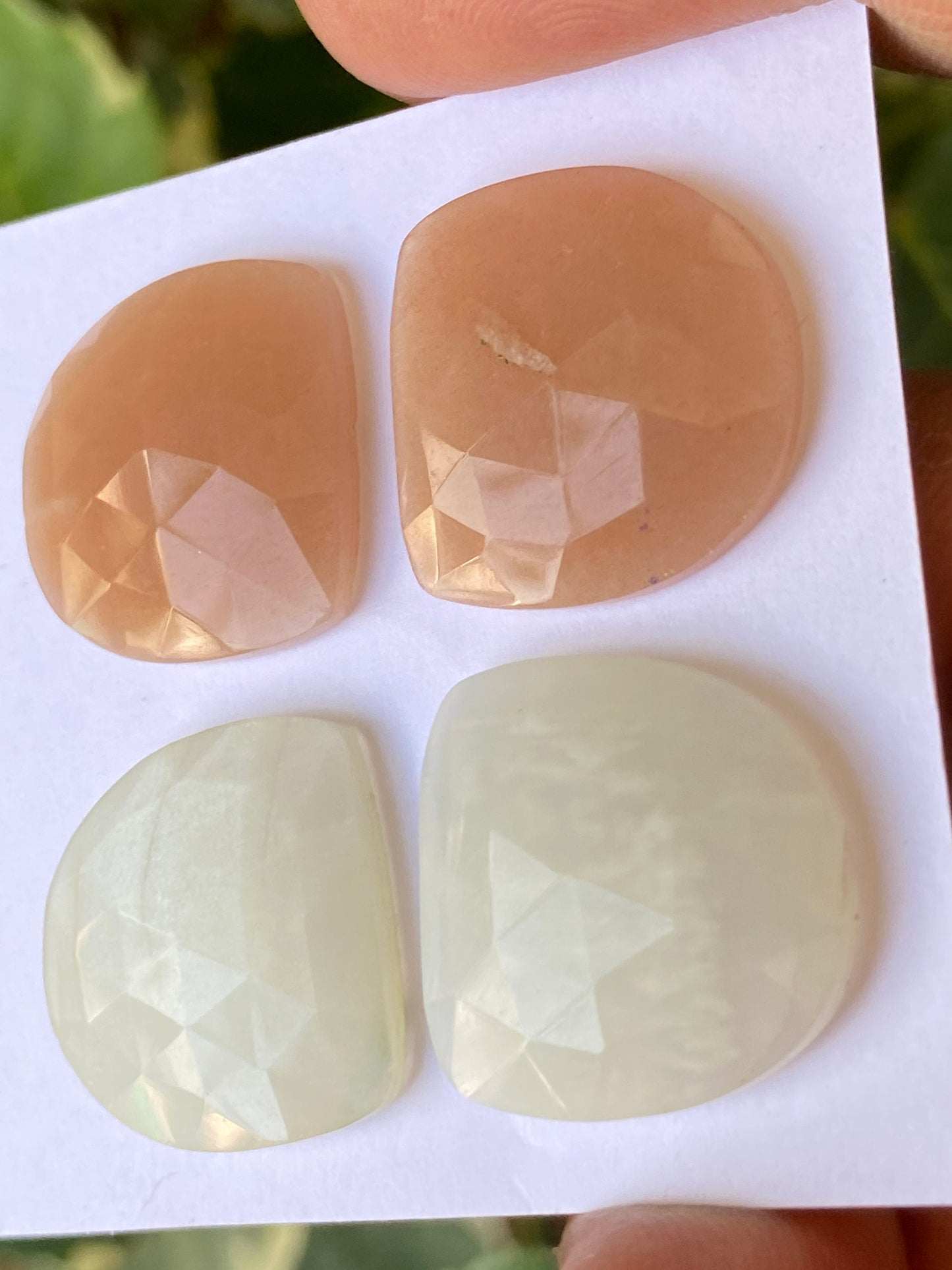 Lovely white and peach moonstone rosecut matched pair wholesale lot wt 54 carats  size 19.5x19.3mm-19.8x19.2mm pcs 4 moonstone rosecut