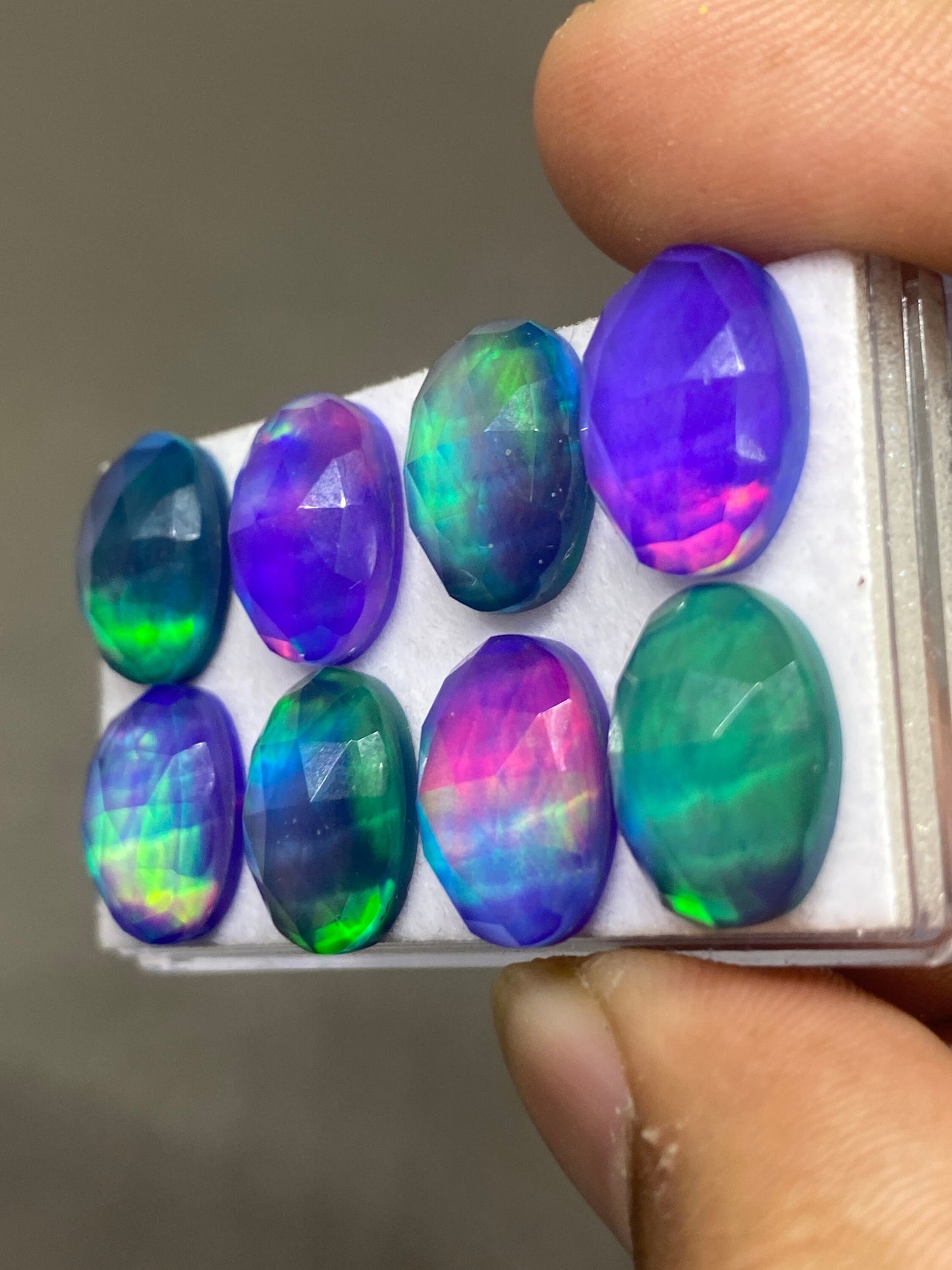 Lovely Purple fire aurora opal and crystal doublet oval rosecut pcs 8 wt 43 carats big size 14x10mm ring pendant  auroral opal