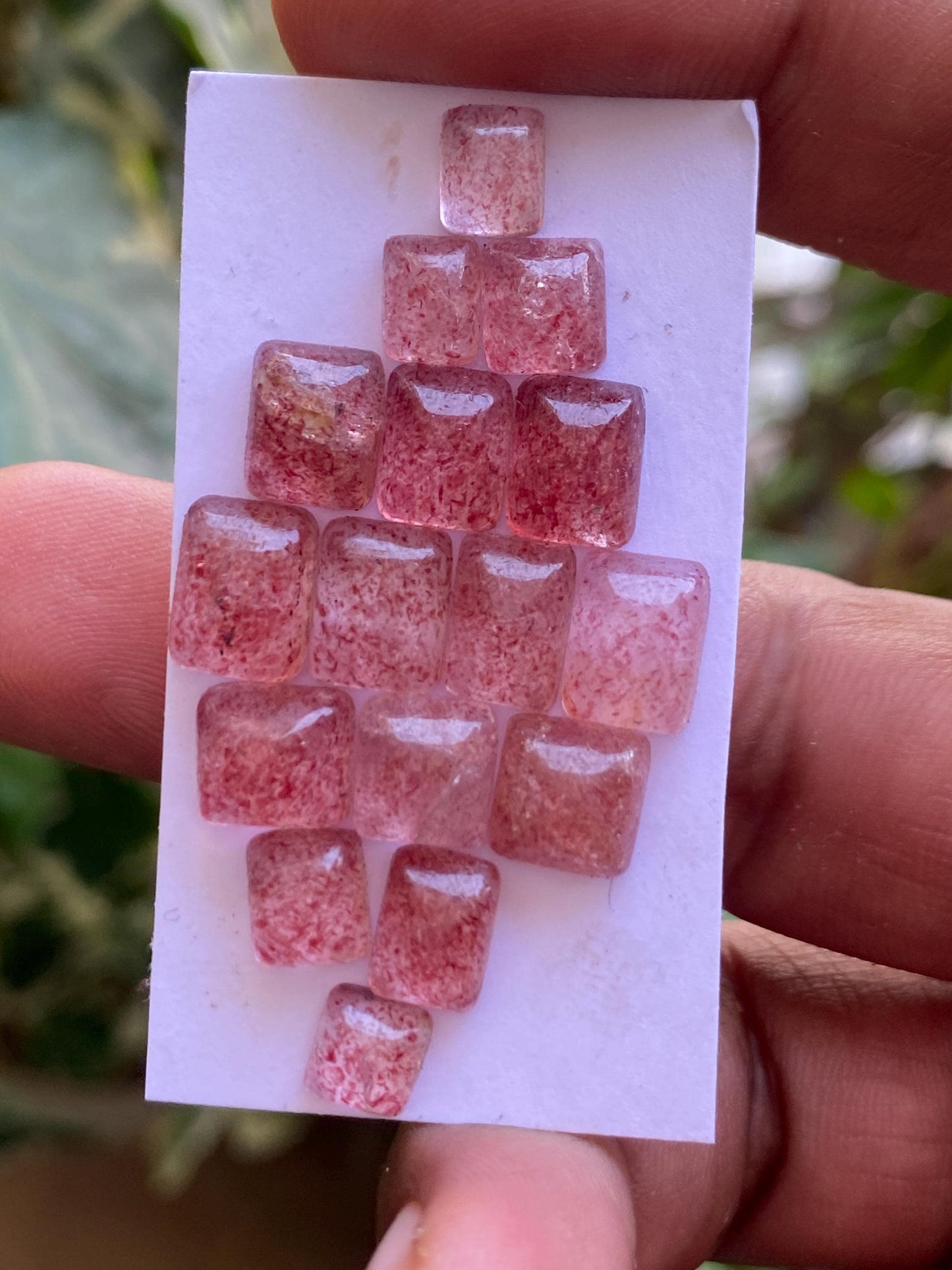 Gorgeous rare strawberry quartz sugar loaf cabochons  weight 35 cts pcs 16 size 6.9x5.4mm-9.3x7.4mm pink quartz sugarloaf cabcohon