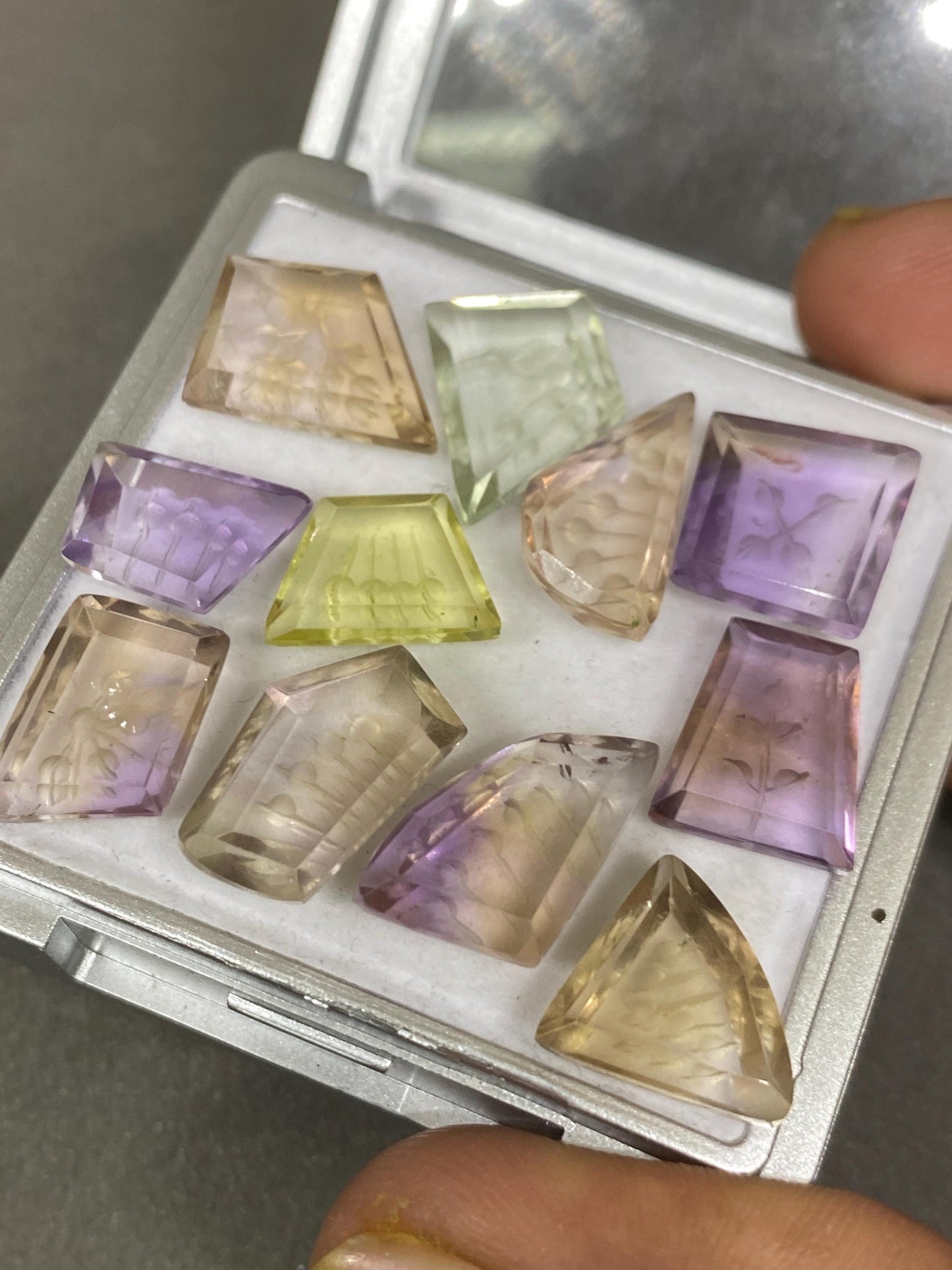 Stunning AAA Ametrine lemon quartz green amethyst intaglio carving cutstones wt 60 carats pcs 11 good size 12x8-16x15mm Ametrine carving