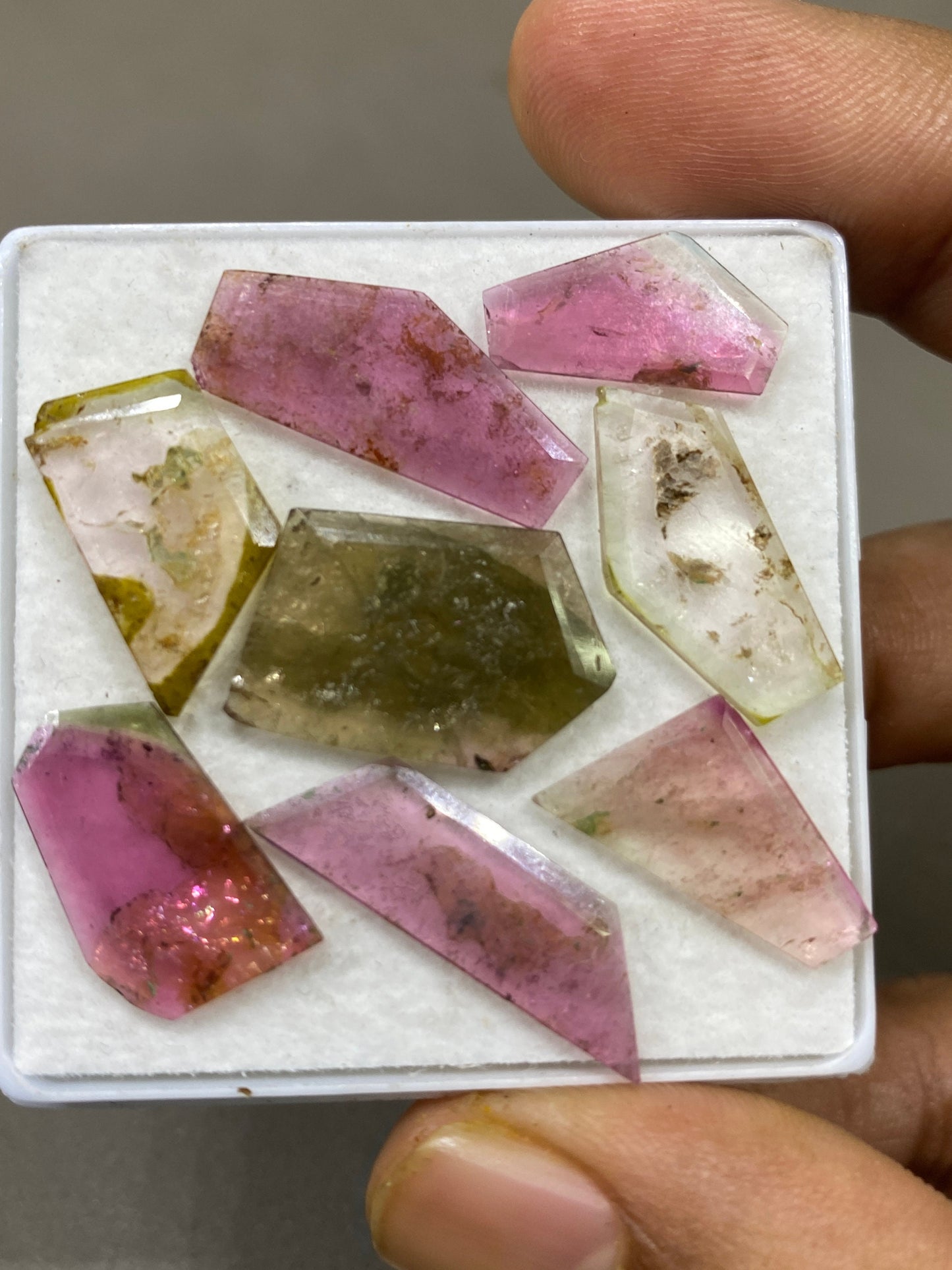 Gorgeous Watermelon multi tourmaline geometric cut flats fine quality weight  carats size 17x9-22x10mm pcs 8 natural tourmaline geometric