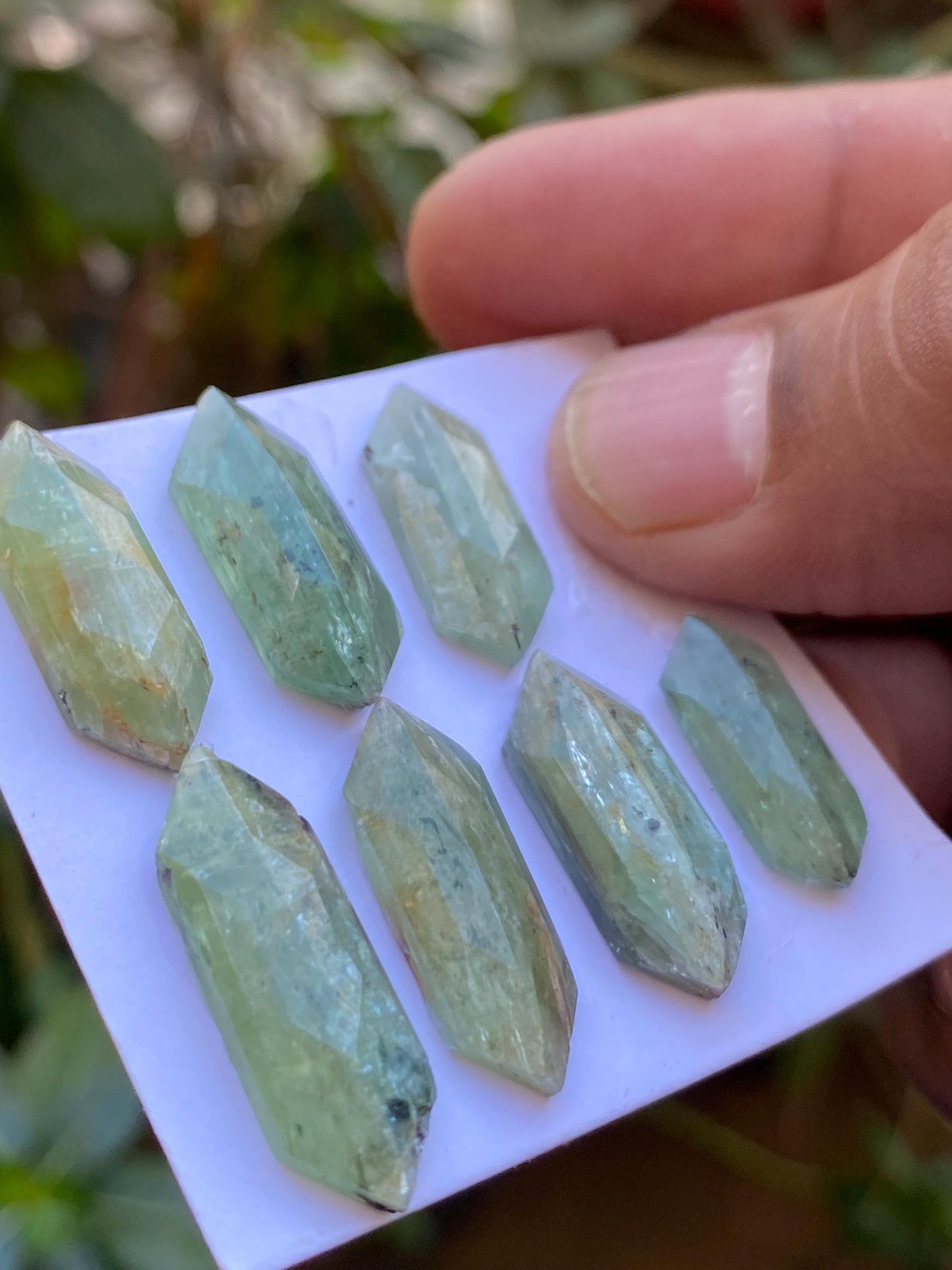 Fascinating rare moss green kyanite hexagon elongated flats fine quality weight 57 carats size 16.5x7mm-26x9mm pcs 7 moss green hexagon