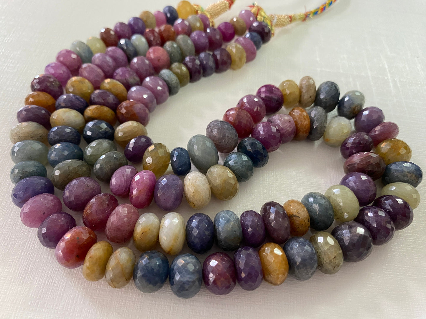 Rare Multi Sapphire Beads Handmade Facetet  Rondelles  two strand necklace Huge Big Size 9mm-13.8mm Necklace Good Quality wt 1400 carats