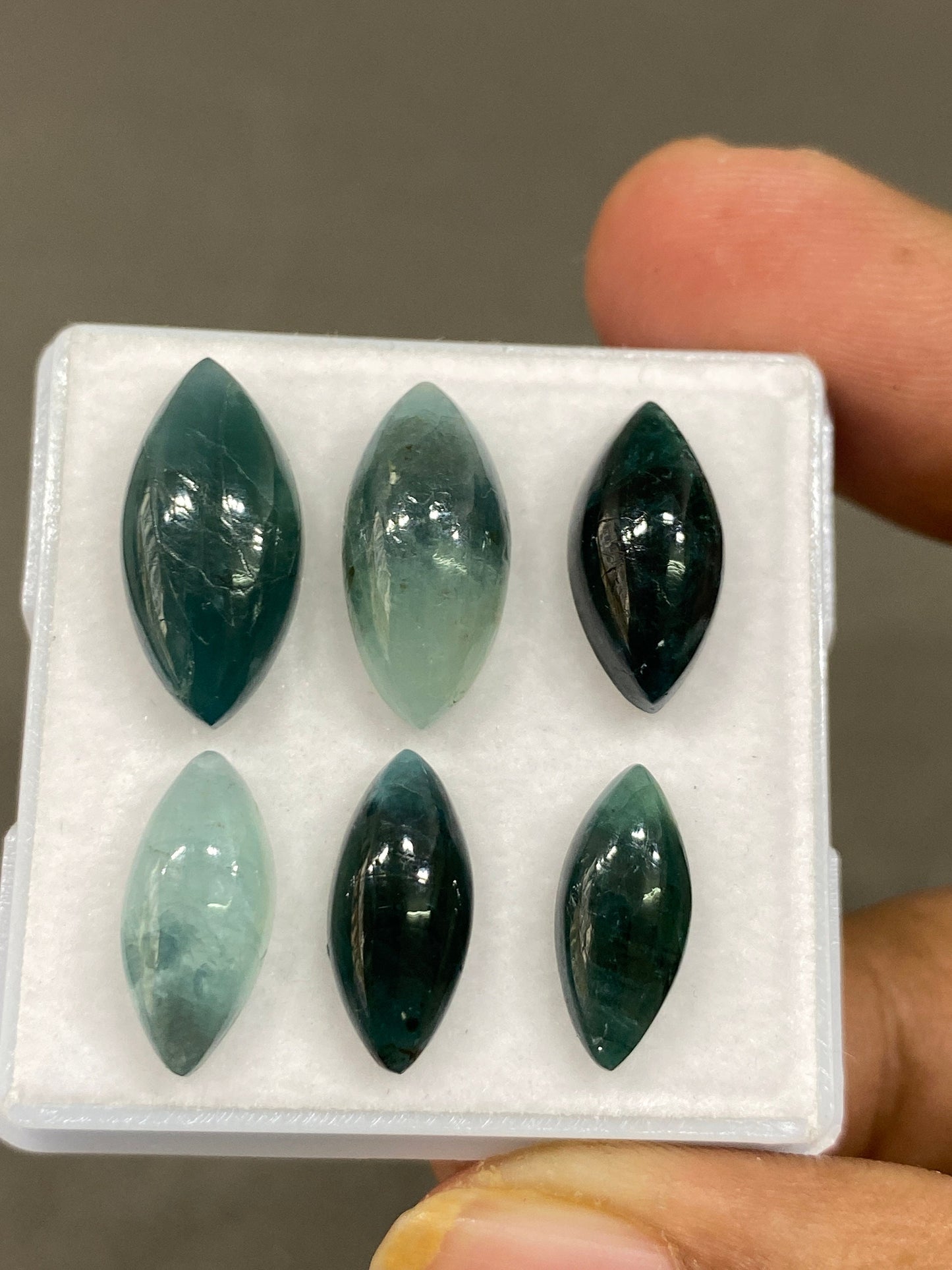 Fascinating  rare Grandidierite marquise cabochons Fine quality flatbacks pcs 6 wt 26 carats  Size 14x6.5mm-18x9mm grandidierite cabochons