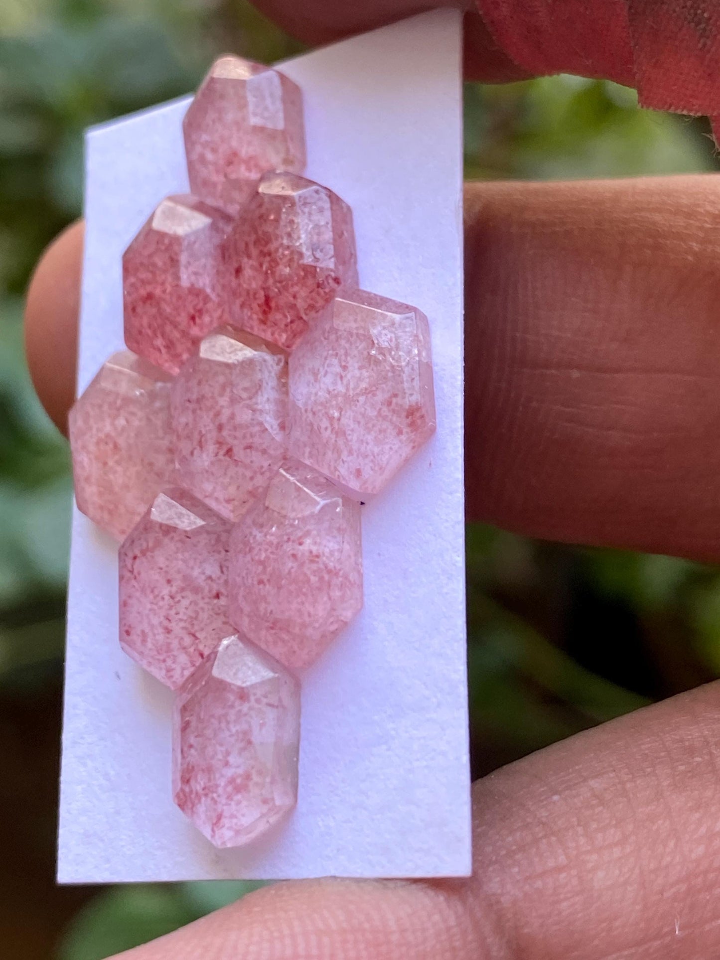 Stunning strawberry quartz hexagon step cut  Pcs 9 weight 17 carats size 8.9x6.5mm-10.6x7.9mm strawberry quartz rosecut lot