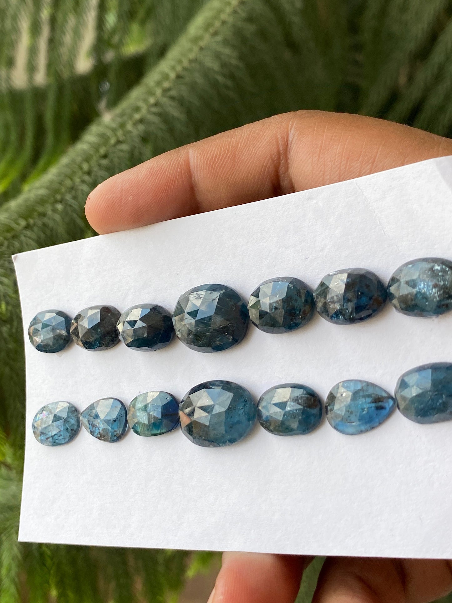 Wow rare teal blue kyanite moss rosecut bracelet supply quality lovely color wt 95 cts pcs 14 size 13.5x9-18x13mm rosecut kyanite shape