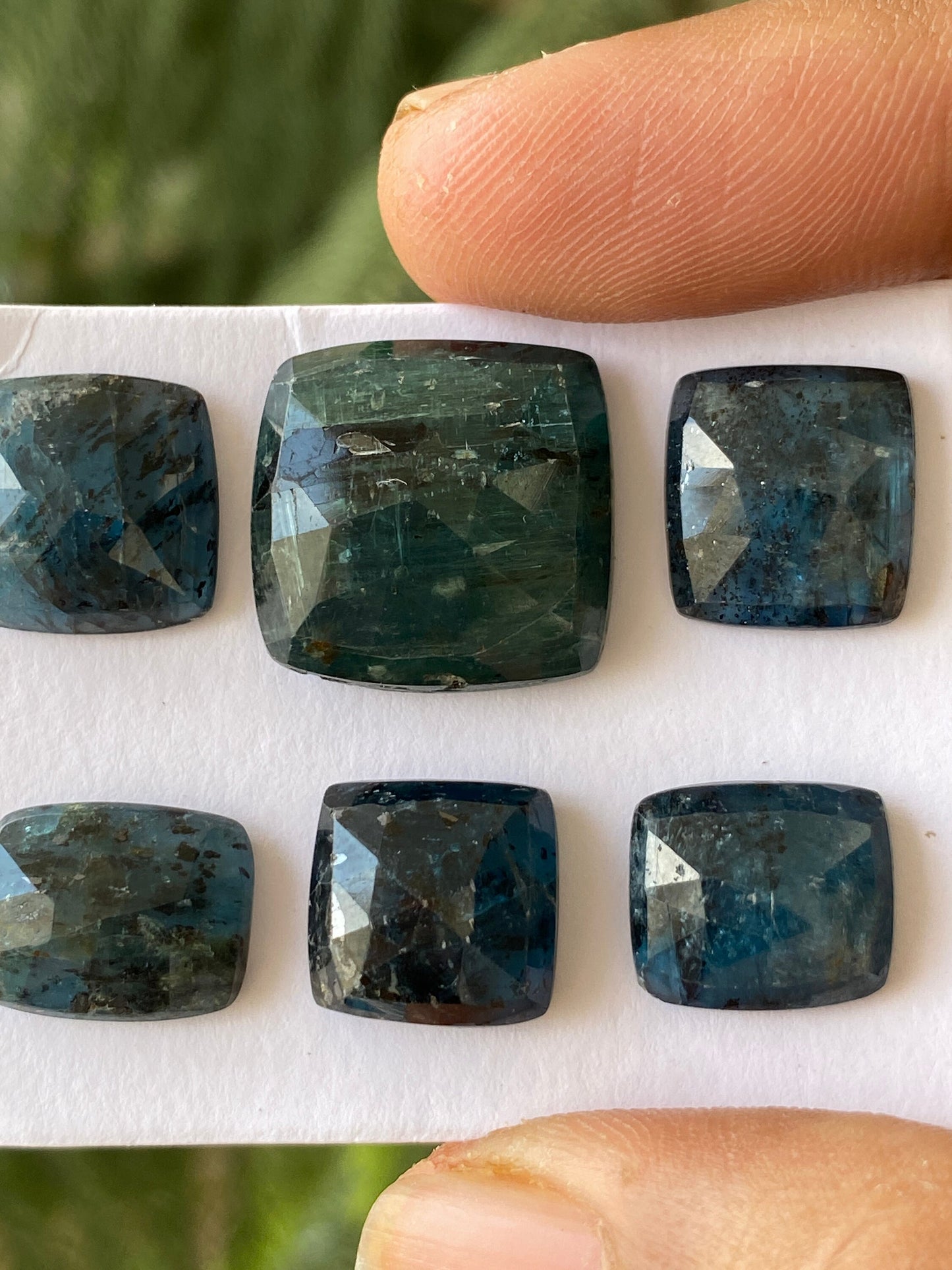 Dazzling rare moss teal blue kyanite rosecut cushion fine quality lovely color wt 60 cts pcs 6 good size 12x10-17mm rosecut kyanite