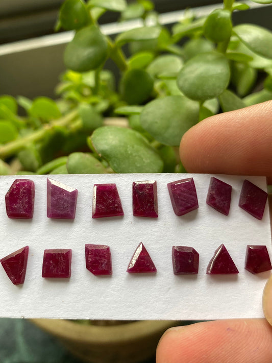 Fascinating ruby flats step cut side faceted flats wt 11 carats  pcs 14 size 5.4x5.3mm-8x5.8mm natural unheated untreated ruby