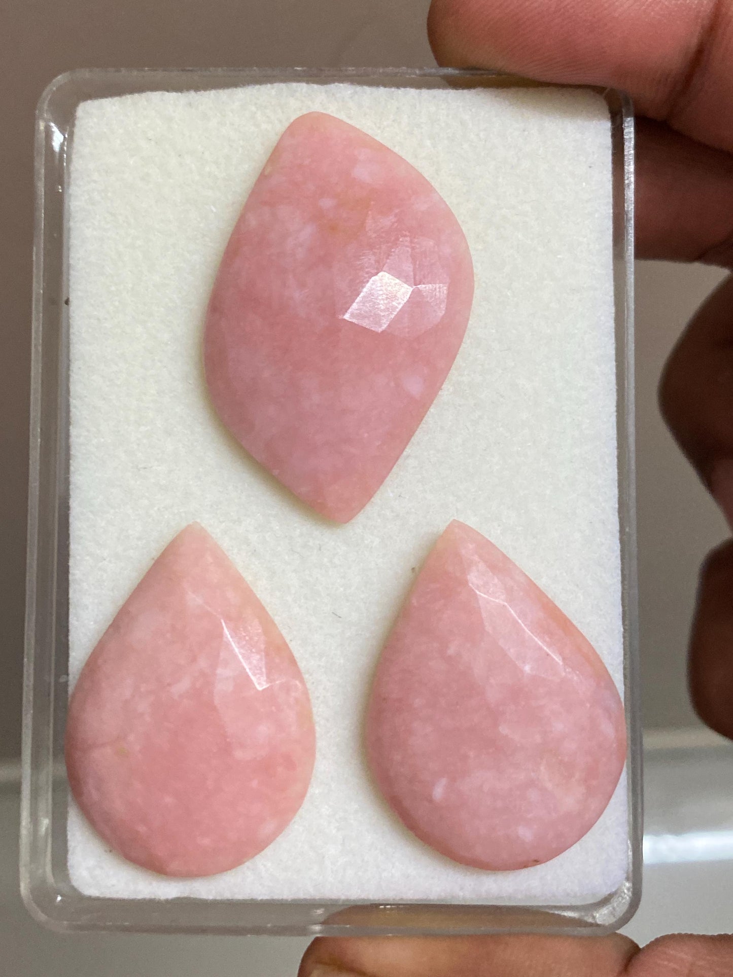 Stunning pink opal rosecuts three piece set pear shape  lot big size Pcs 3 Weight 73.40 carats Size 32x24-41x25mm Opal cabochon