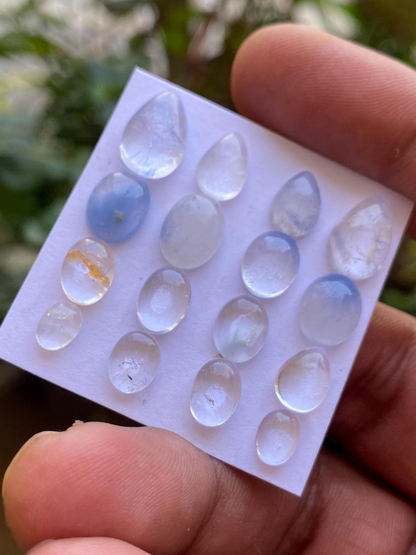 Fabulous rare Dumortierite in quartz oval pear cabochons pcs 16 Wt 30.65 cts size 6.6x5-12.6x8.1mm  Brazilian mines dumortierite cabochons