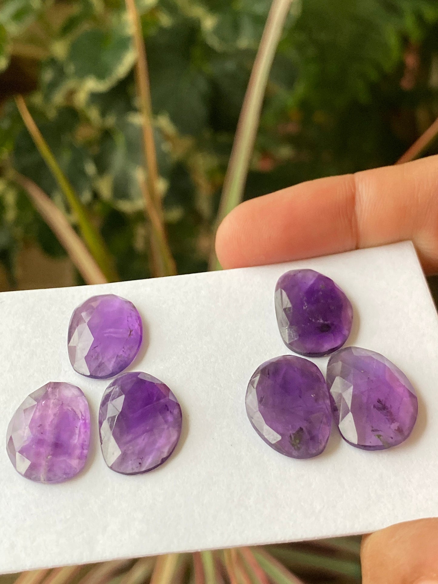 Nice amethyst rosecut fancy pair flatback gems weight 42 carats pcs 6 size 19.8x12.8mm-20.4x13.3mm pair rosecut amethyst matched pair