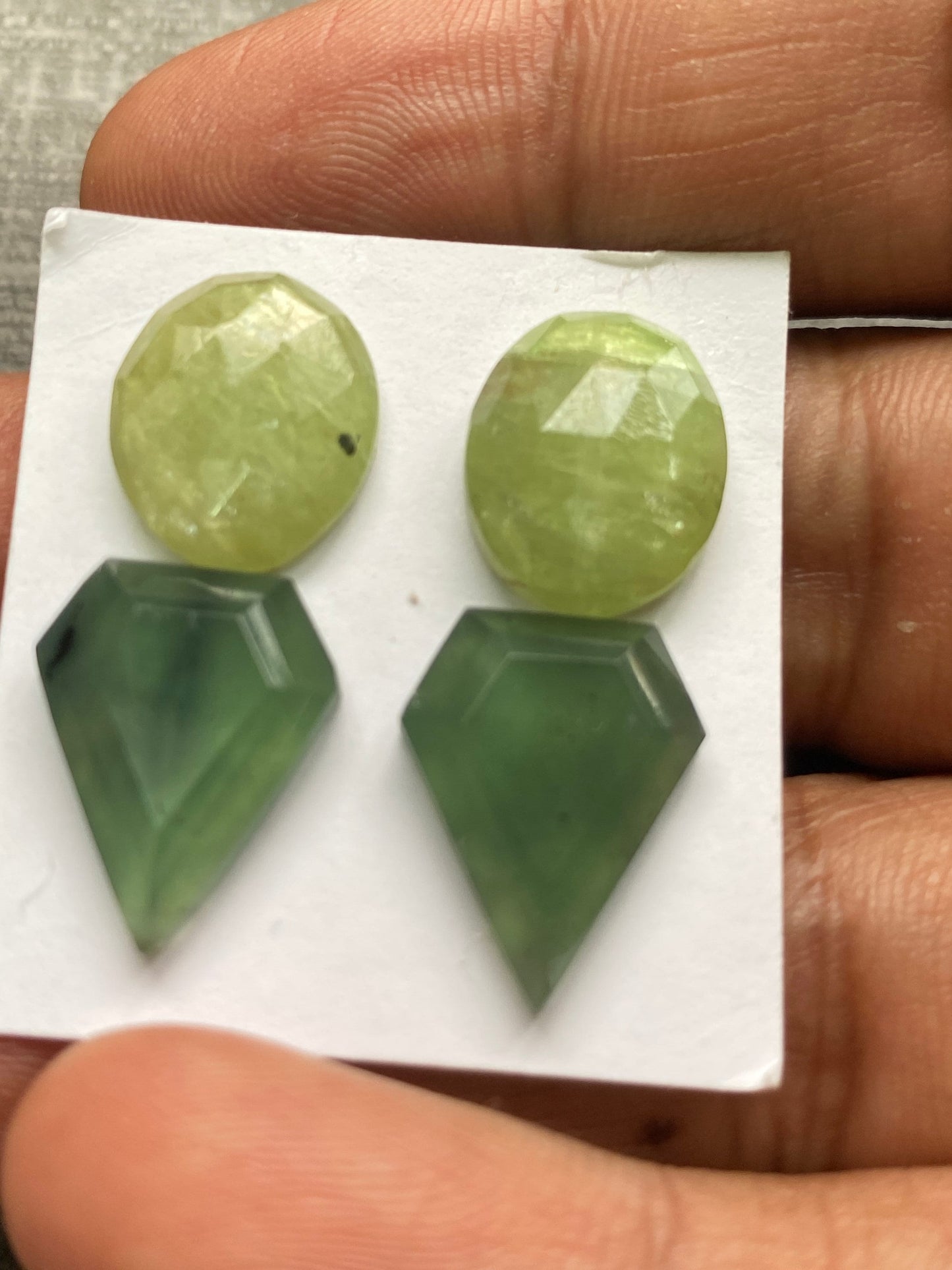 Vivacious rare parrot green kyanite ovalish rosecut and serpentine kite earrings supply stepcut flats pcs 4 wt 30 carats size 15x13-18x14mm