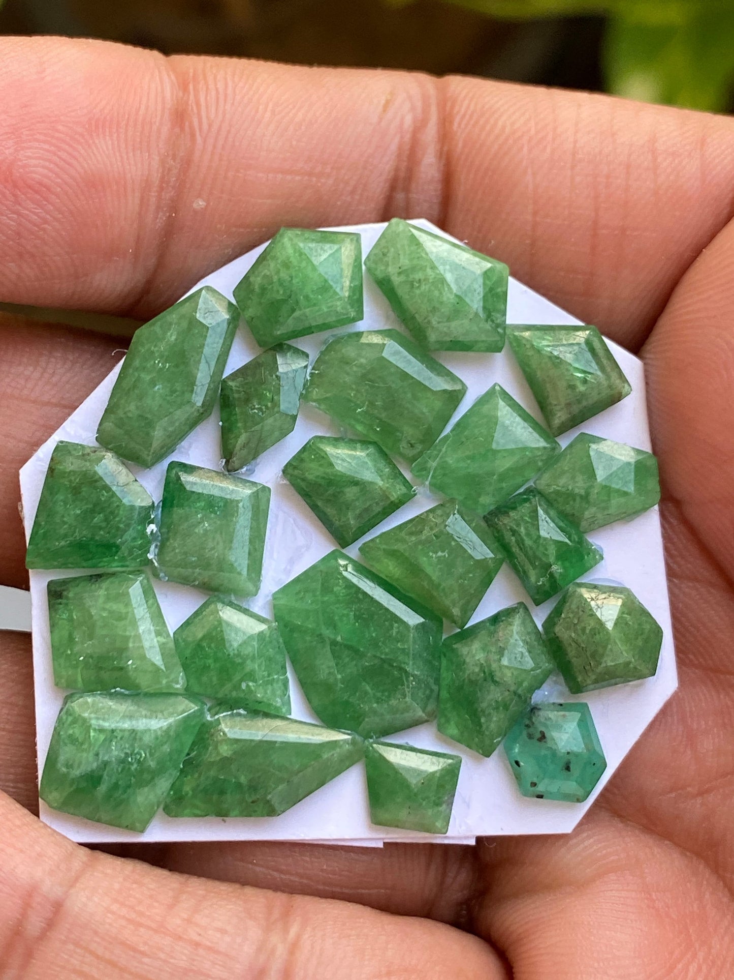 Tsavorite faceted geometric step Cut flats  Green Garnet Cuts Weight 45 carats Pcs 21 Size 7mm-14x-11mm Tsavorite flats