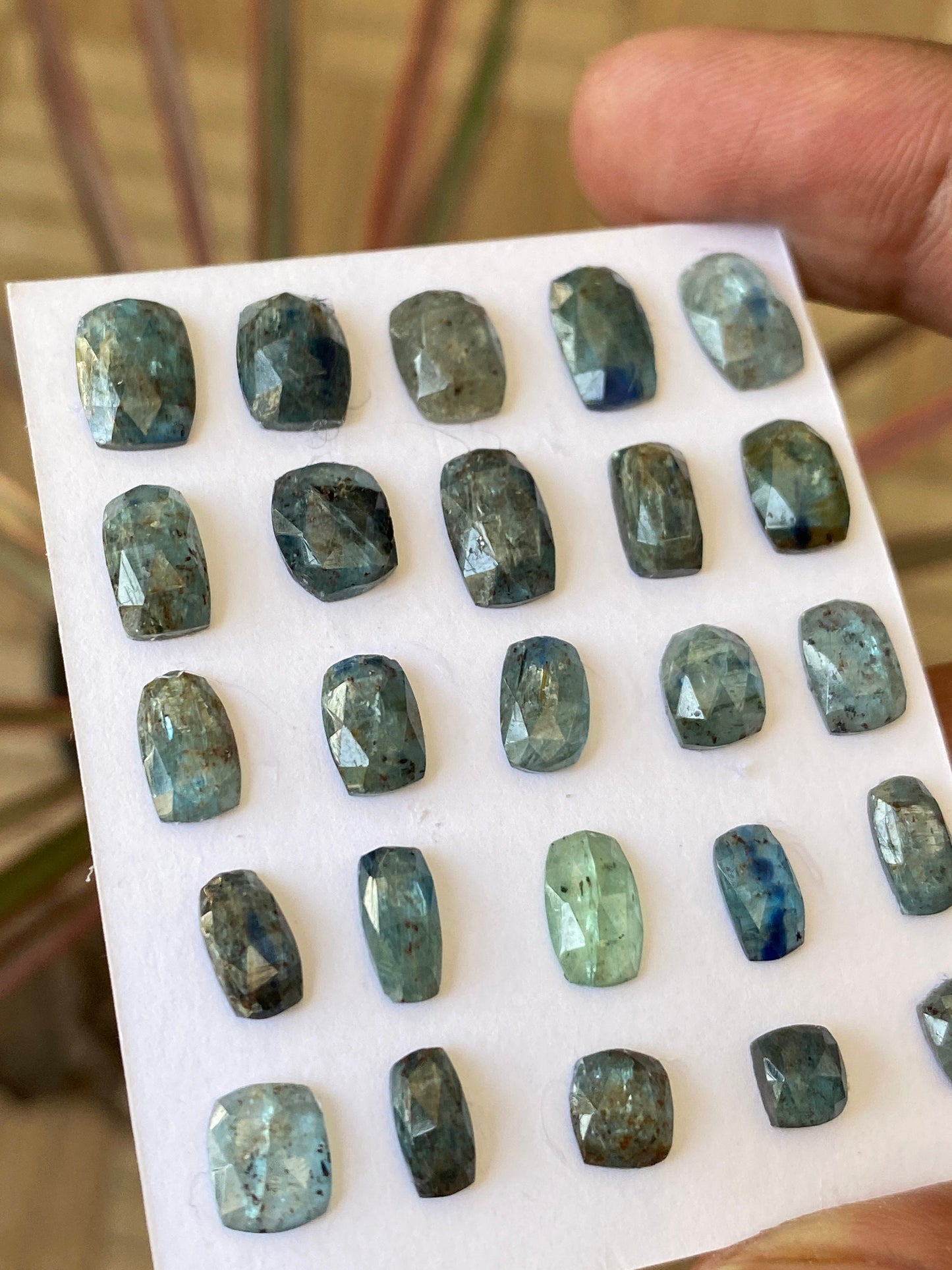 Amazing rare moss teal kyanite rosecut cushion flats amazing quality lovely color weight 40 carats pieces 25 size 6x4mm-10.4x7mm rosecut