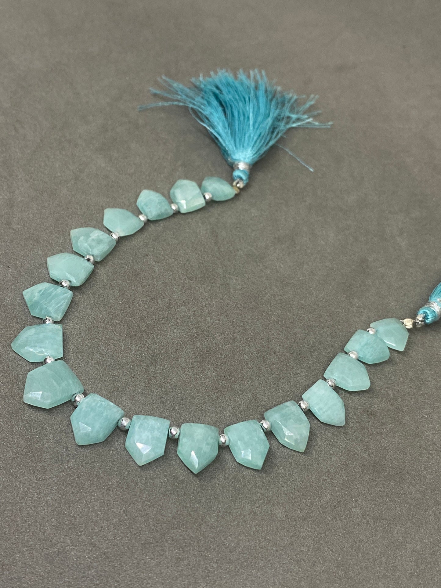 Stunning amazonite faceted pentagon hut briolette 8 inches wt 69 cts  pcs 19 size 10x9mm-13x10mm faceted Amazonite hut briolette