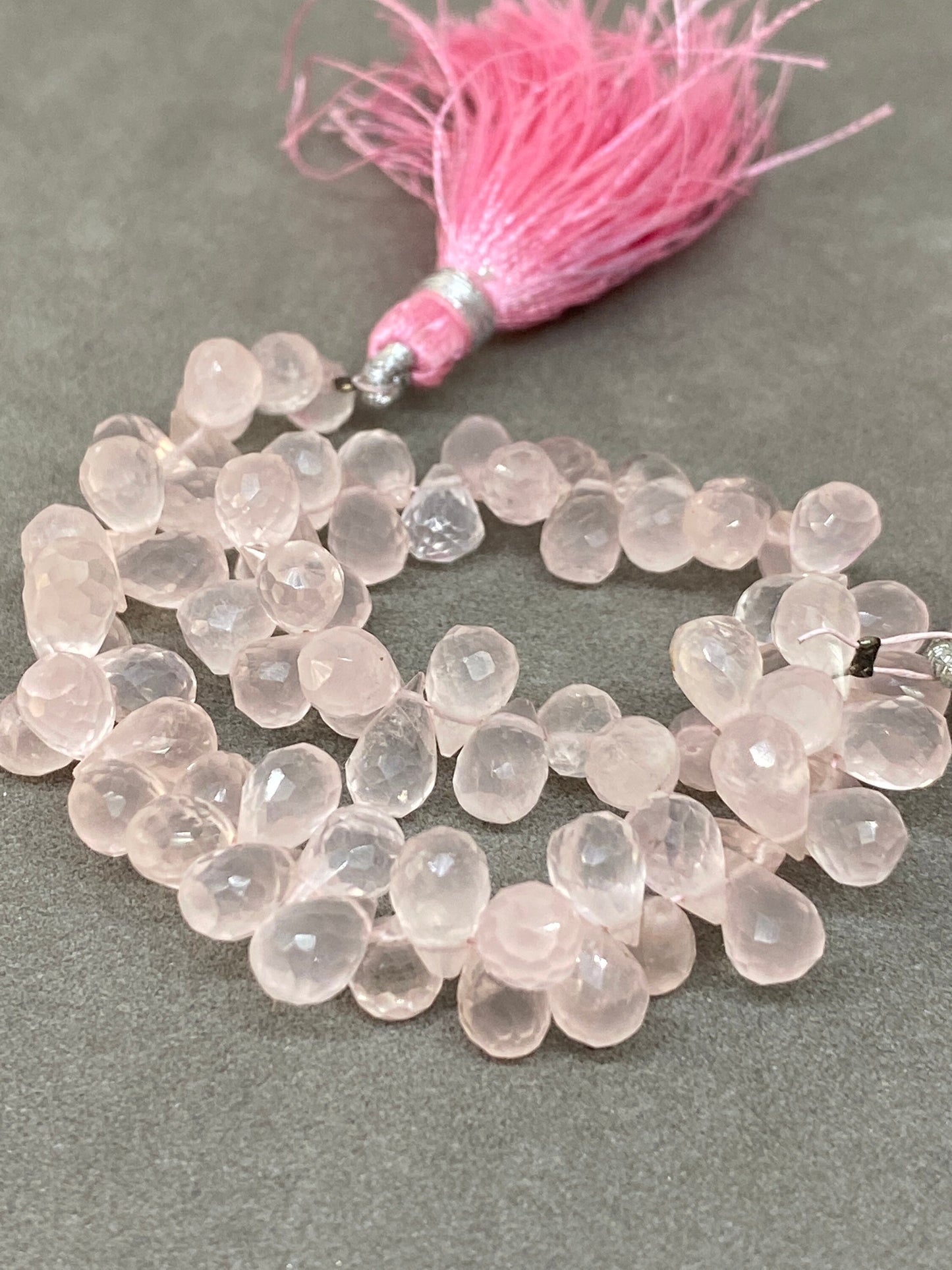 Natural Rosequartz faceted teardrop faceted  briolettes strand 8 inches wt 90 carats 6x5mm-11x5mm Faceted rose quartz drop briolette