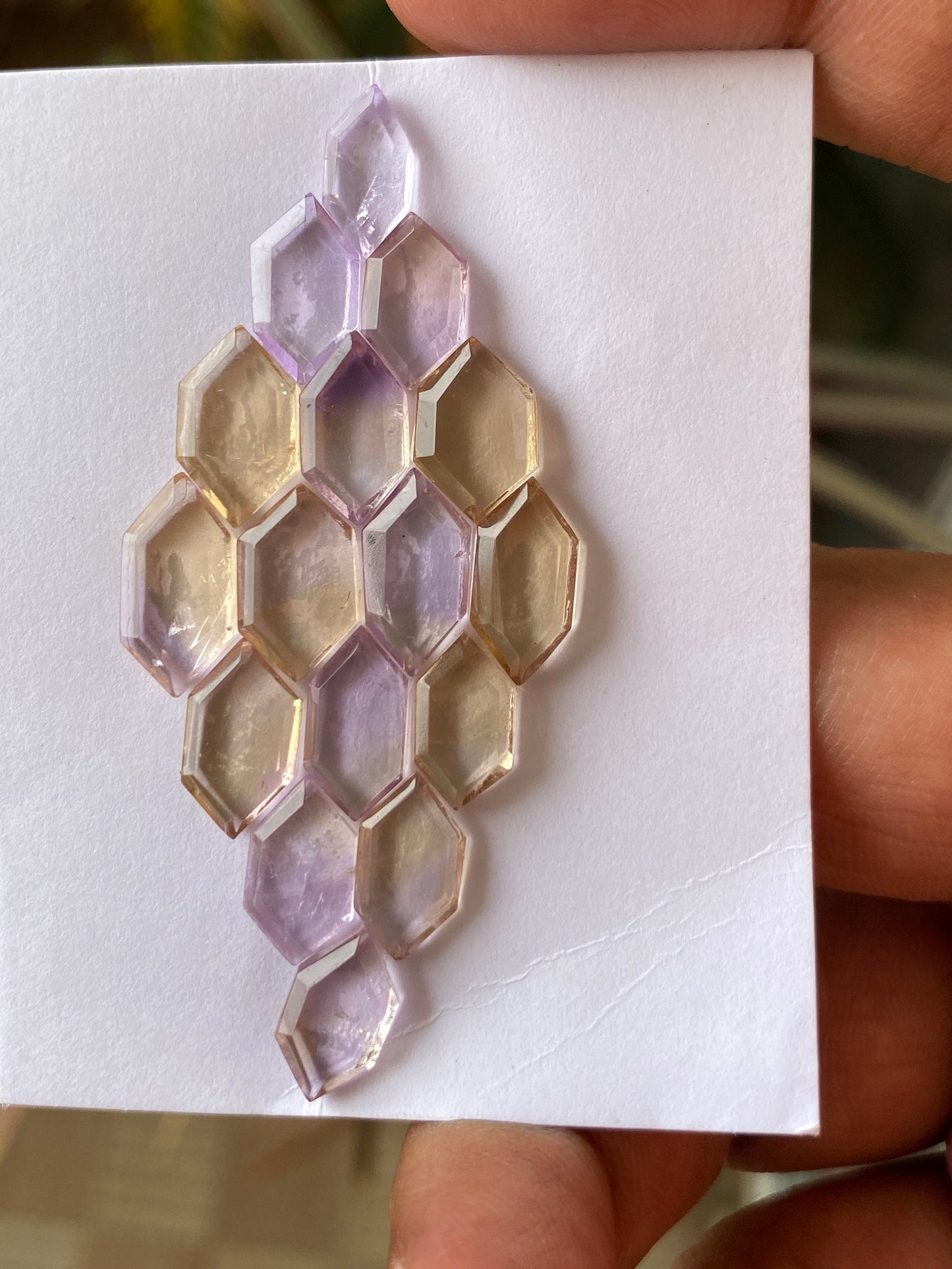 Stunning ametrine hexagon mirror cut b aaa quality wt 22 cts pcs 16 size 10x5mm-13x6mm Amethyst citrine mirror cut hexagon