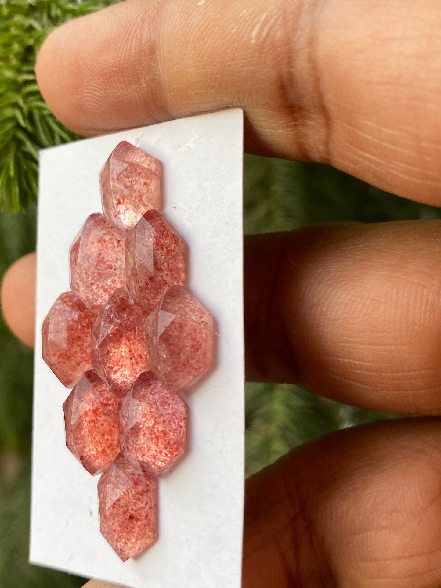 Amazing strawberry quartz geometric hexagon flatback lot beautiful fine quality wt 28.60 cts size 12x8-13x9mm pcs 9 quartz flat