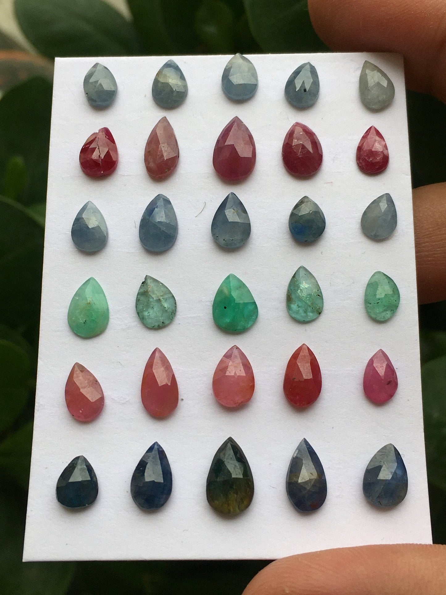 Fascinating rare natural ruby sapphire emerald rosecut lot wt 33.20 carats pcs 30 size rosecut ruby emerald sapphire pear shape