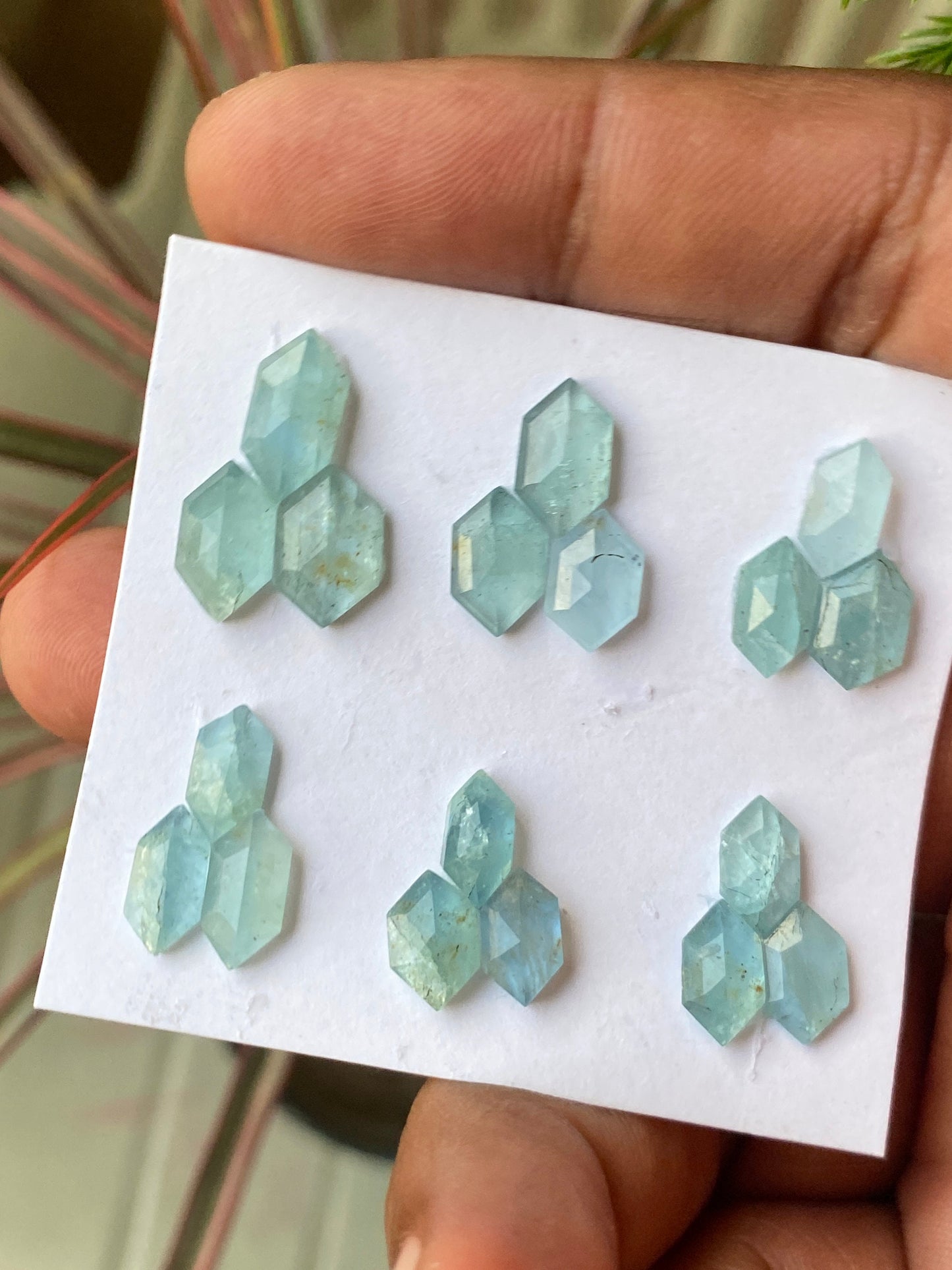 Stunning aquamarine hexagons stepcut wt 22.5 carats size 9.4x6mm-12x6mm pcs 18 aquamarine stepcut flatback gems