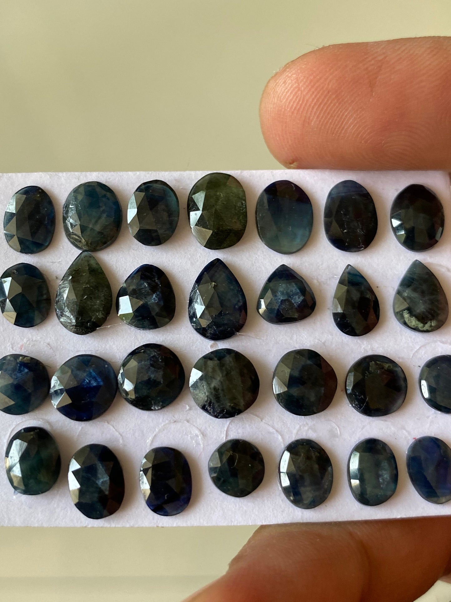 Extremely rare blue sapphire rosecut parti sapphire blue green bi color sapphire 6.3mm-9.7x7.2mm wt 33.80 cts pcs 28 rosecut sapphire blue