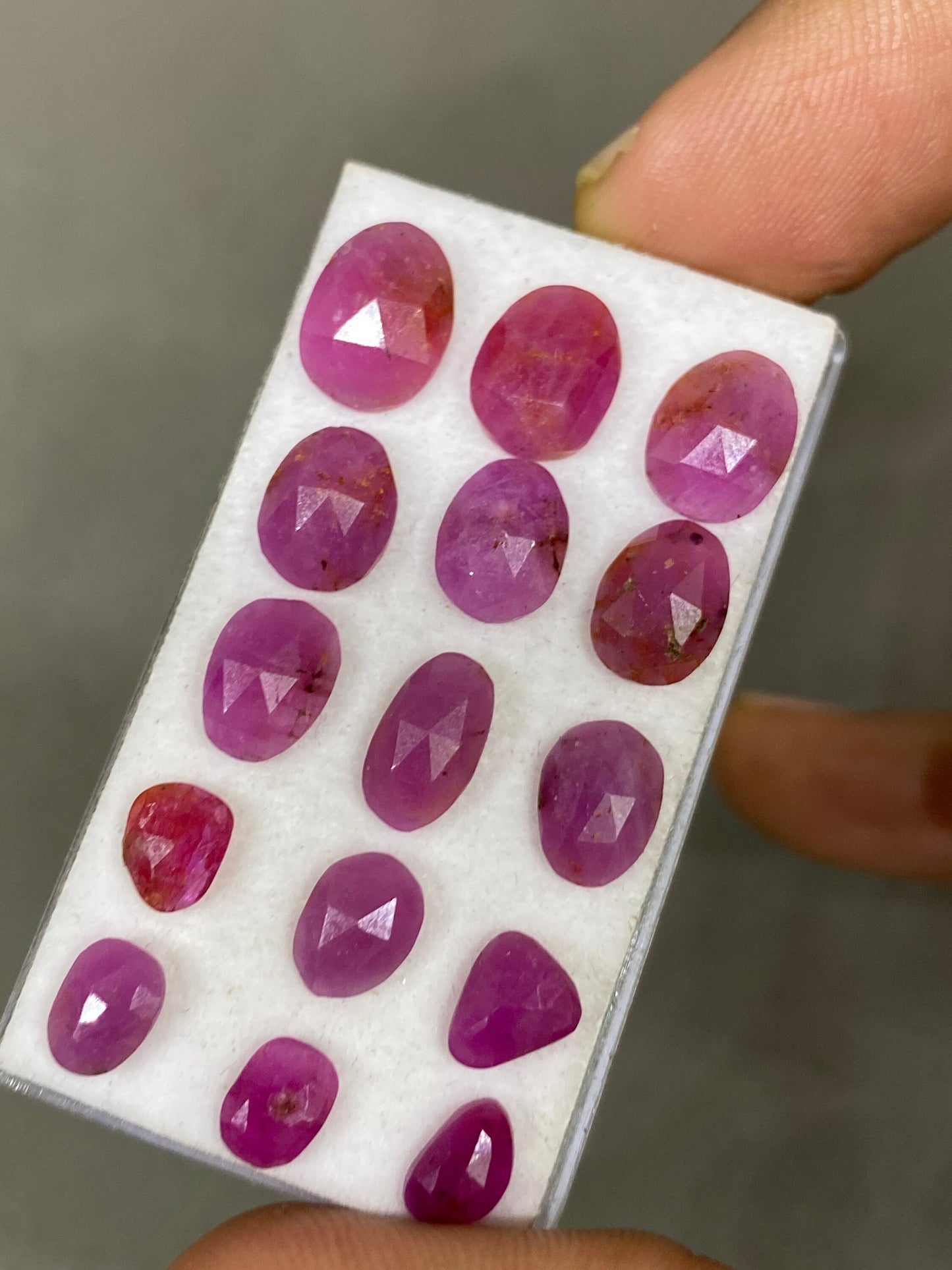 Amazing natural unheated untreated ruby rosecut flats amazing color mixed shapes wt 24.20 cts pcs 15 size 6.5x5mm-10.7x8mm ruby rosecut