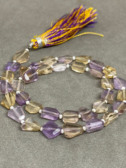 Natural ametrine faceted geometric nuggets strand 14 inches pcs 35 wt 68 carats size 8mm-11x7mm Faceted ametrine nuggets tumble briolette