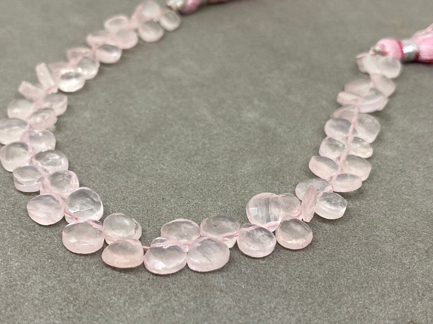 Natural Rosequartz faceted heart briolettes strand 8 inches Faceted rose quartz heart briolette