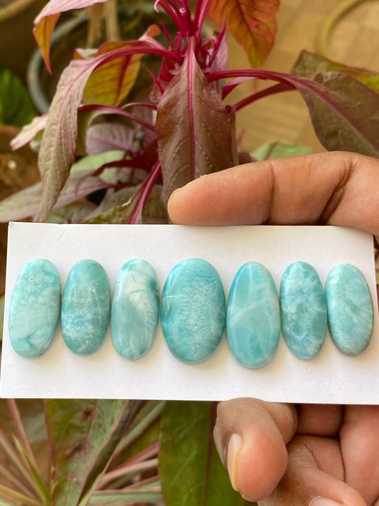 Stunning rare aaa Larimar cabochons bracelet supply ovalish shape  wt 128 carats  pcs 7 size 23x11-26x16mm natural Larimar cabochons