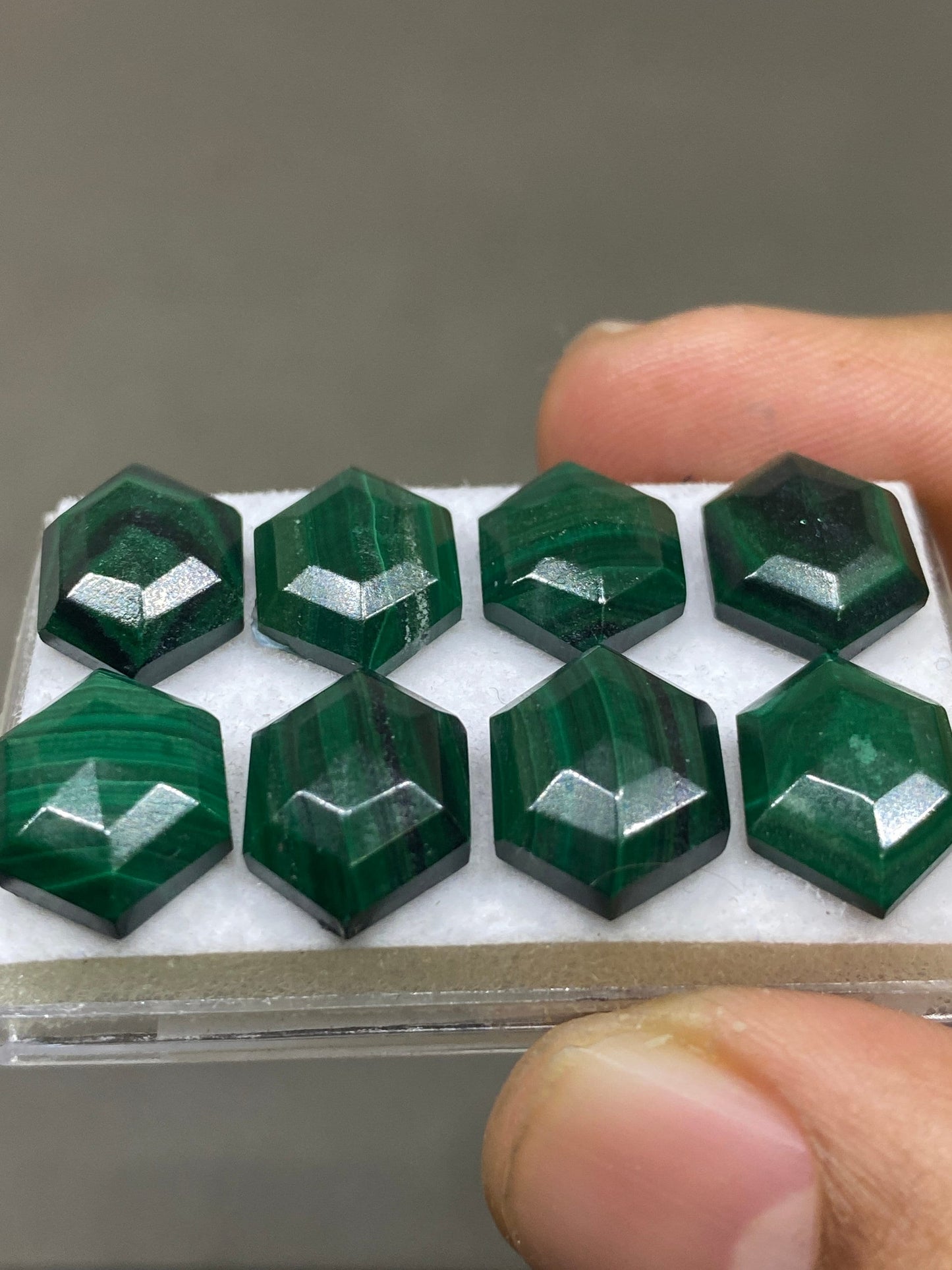 Malachite hexagon stepcut wholesale lot weight 50 carats pcs 8 size 14x10mm flatback gems malachite hexagon