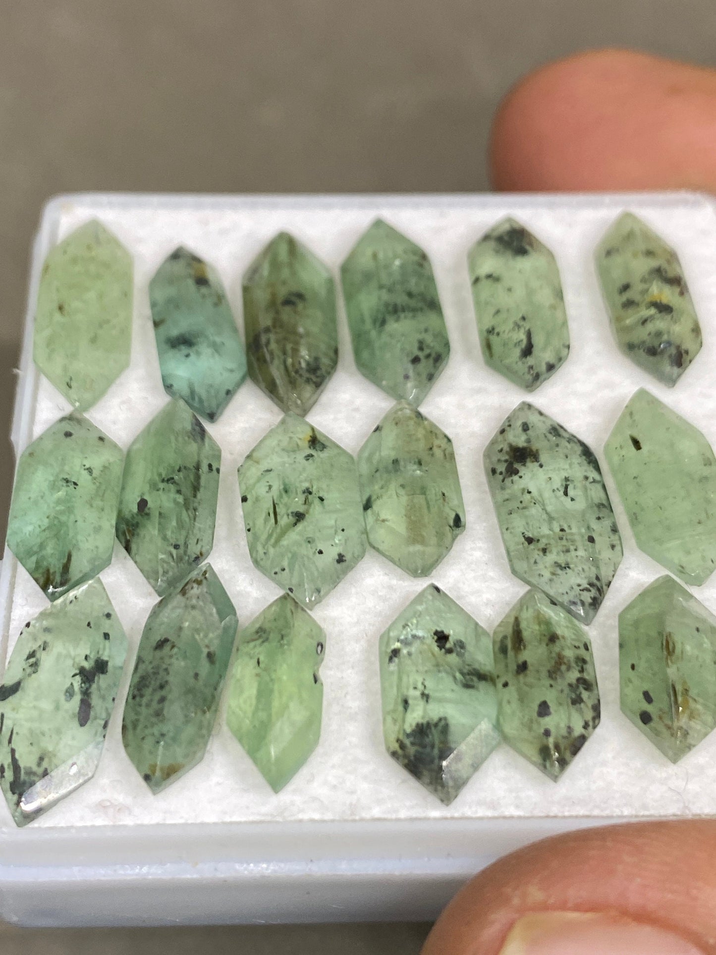 Cute rare moss green kyanite hexagon stepcut flats fine quality weight 43 carats size 12.3x5.7-16x6mm pcs 18 quality moss green hexagon