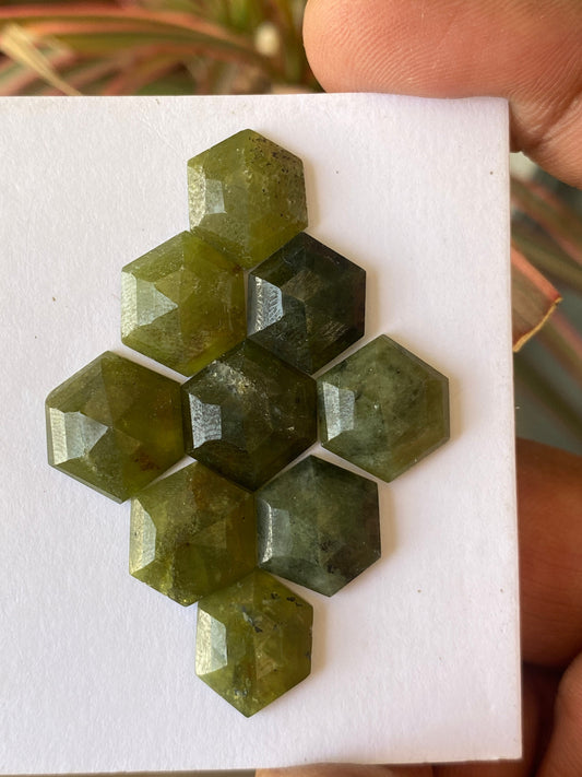 Cute vesuvianite hexagon stepcut wholesale lot weight 55 carats pcs 9 size 13x12-15x14mm flatback gems