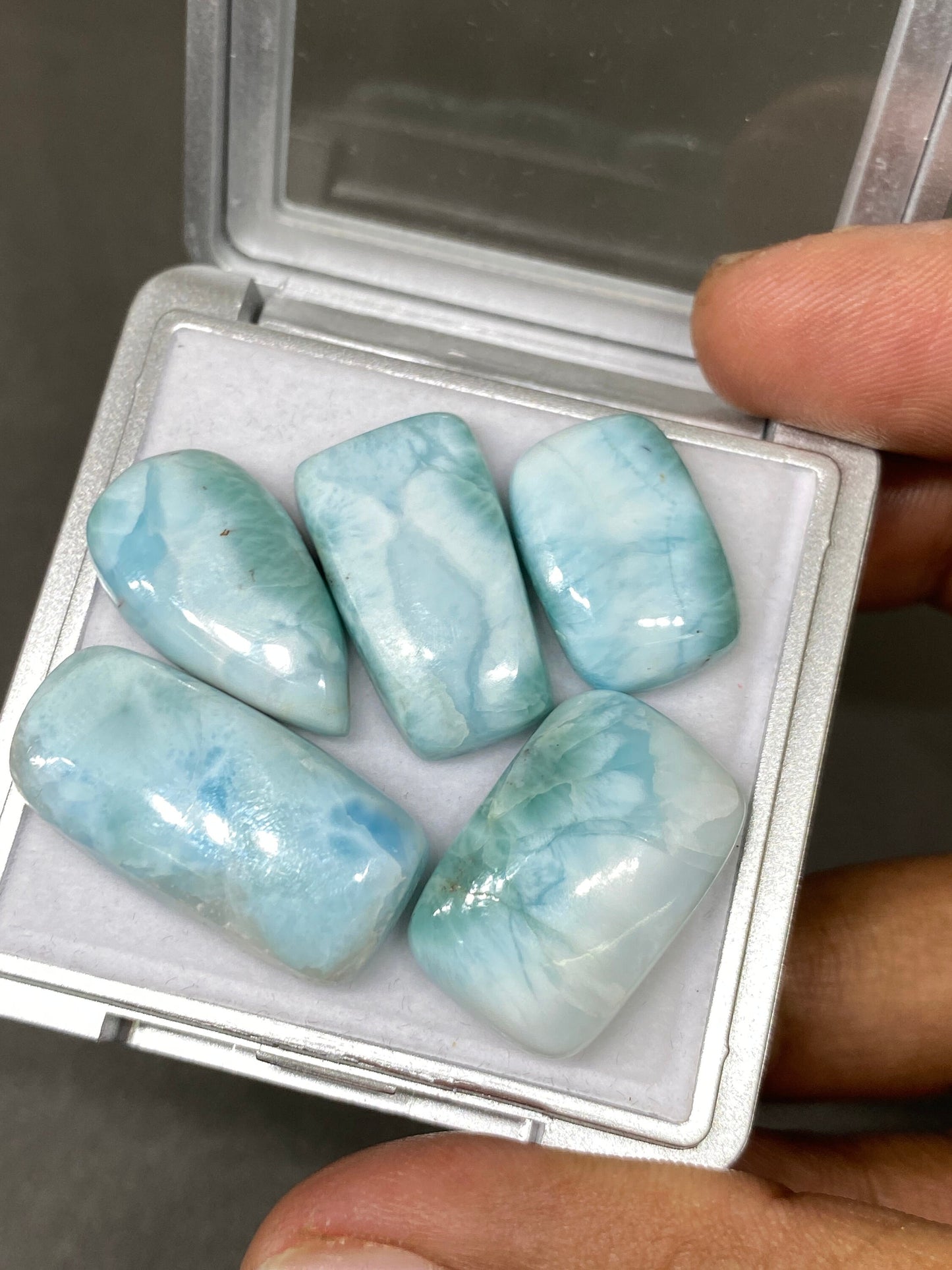 Awesome rare Smooth Larimar cabochons mix shapes  pcs 5 pendant supply wt 95 carats size 19x14-22x13mm natural Larimar cabochons fancy shape