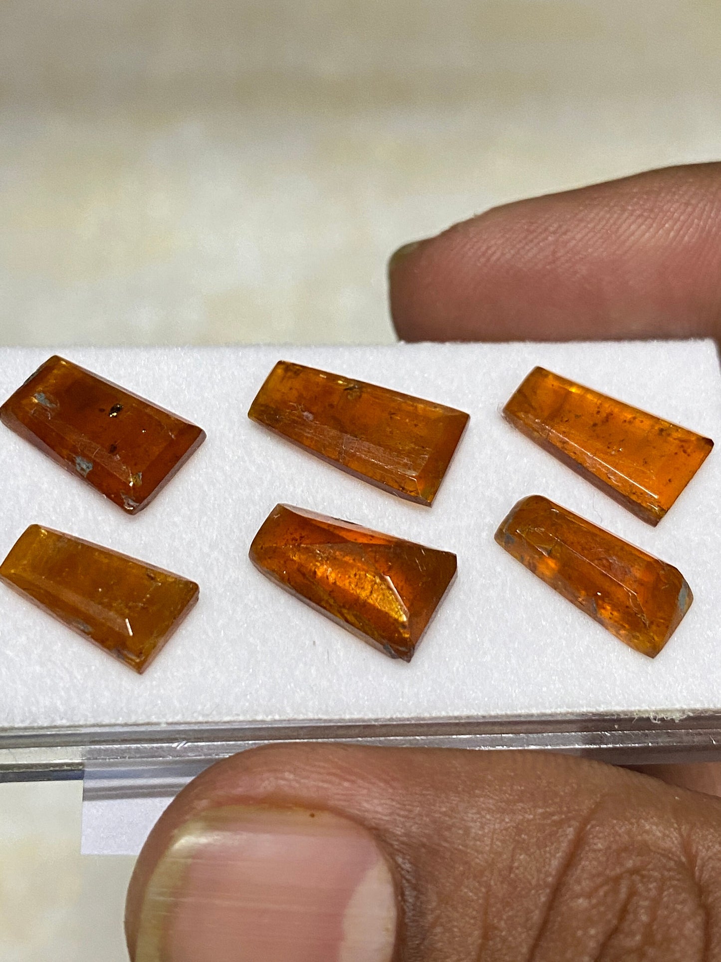 Fabulous Rare orange kyanite rosecut trapezium shape step cut weight 21 carats pcs 6 size 12x6.6mm-13x8.2mm good quality rosecut kyanite